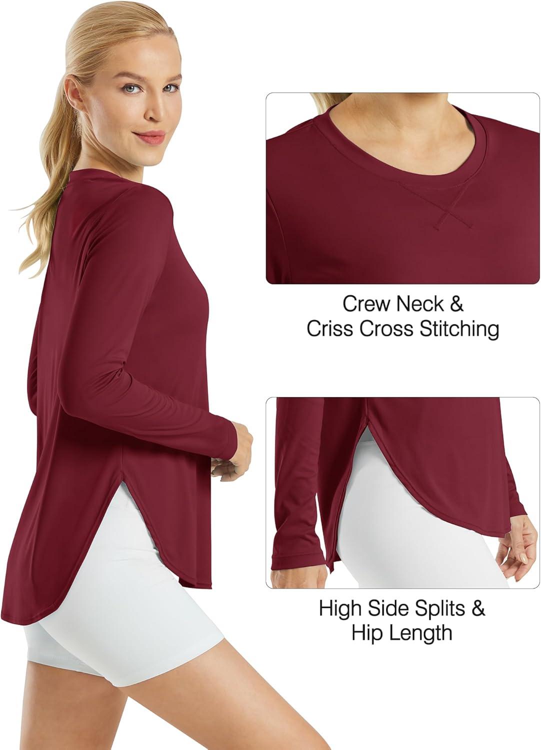 imageG4Free Womens UPF 50 UV Shirts Long Sleeve Workout Sun Shirt Outdoor Gym Hiking Tops Quick Dry LightweightWine Red