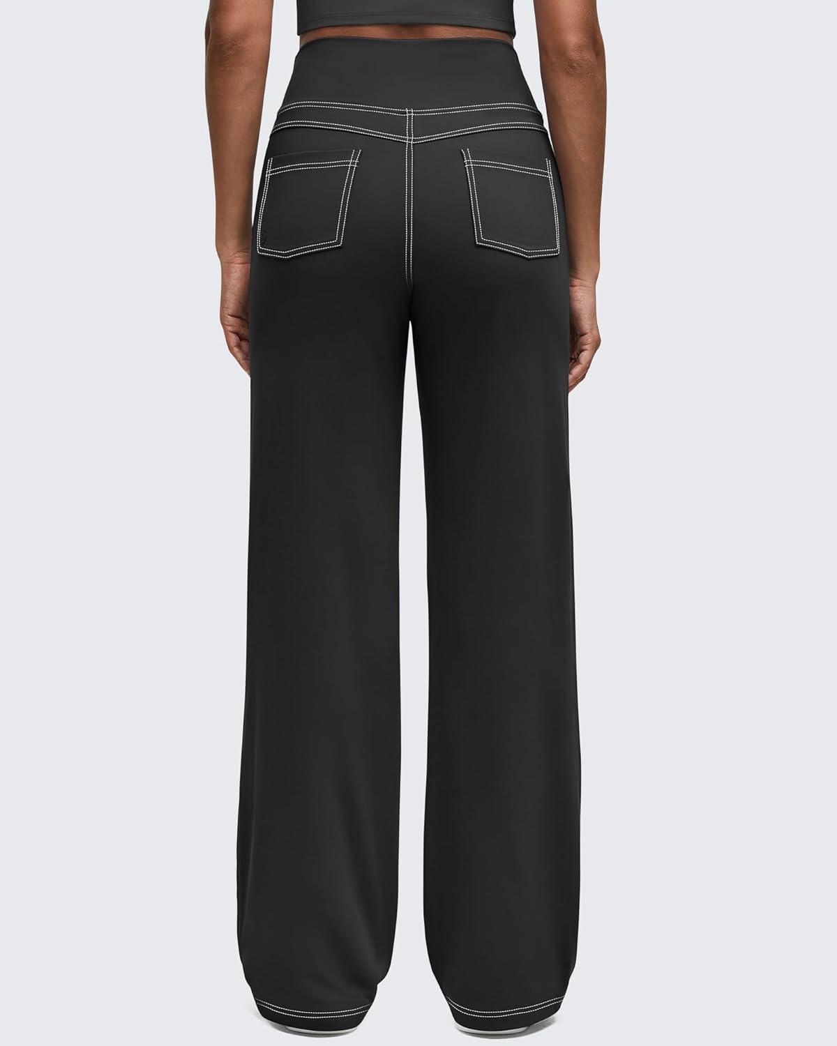imageG4Free Womens Wide Leg Pants Casual High Waisted Yoga Pants with 4 Pockets StretchBlack