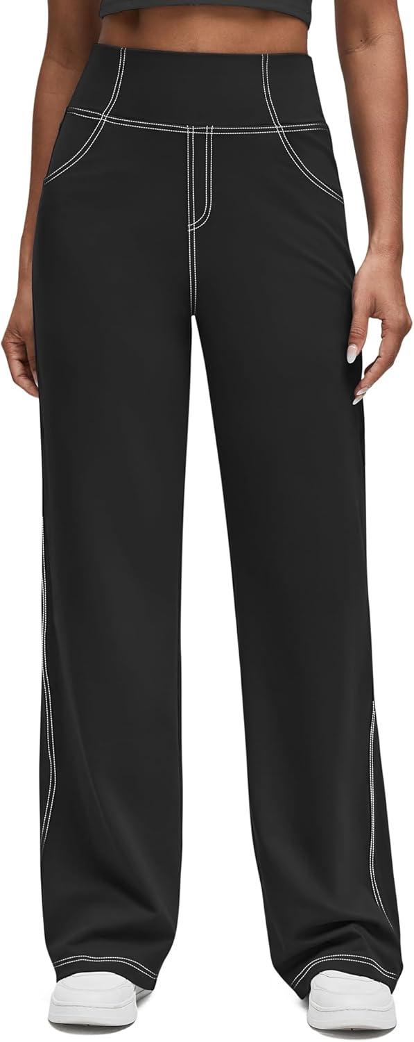 imageG4Free Womens Wide Leg Pants Casual High Waisted Yoga Pants with 4 Pockets StretchBlack