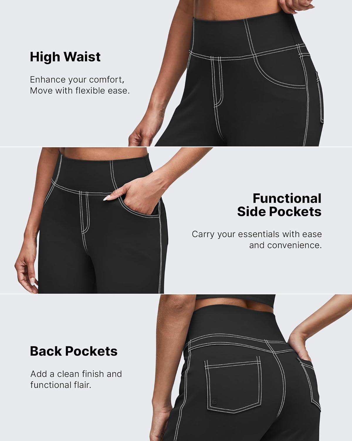 imageG4Free Womens Wide Leg Pants Casual High Waisted Yoga Pants with 4 Pockets StretchBlack