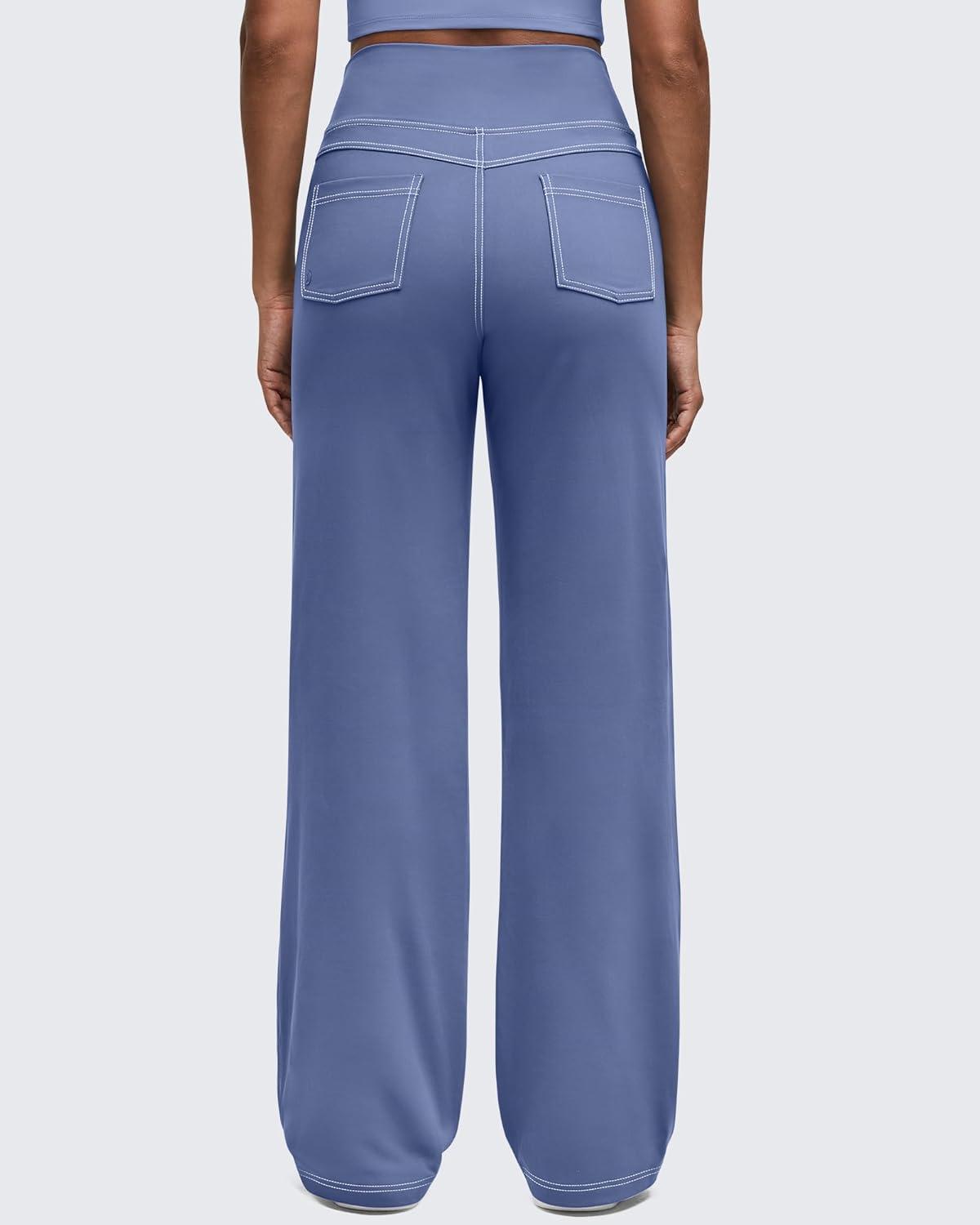imageG4Free Womens Wide Leg Pants Casual High Waisted Yoga Pants with 4 Pockets StretchDenim Blue