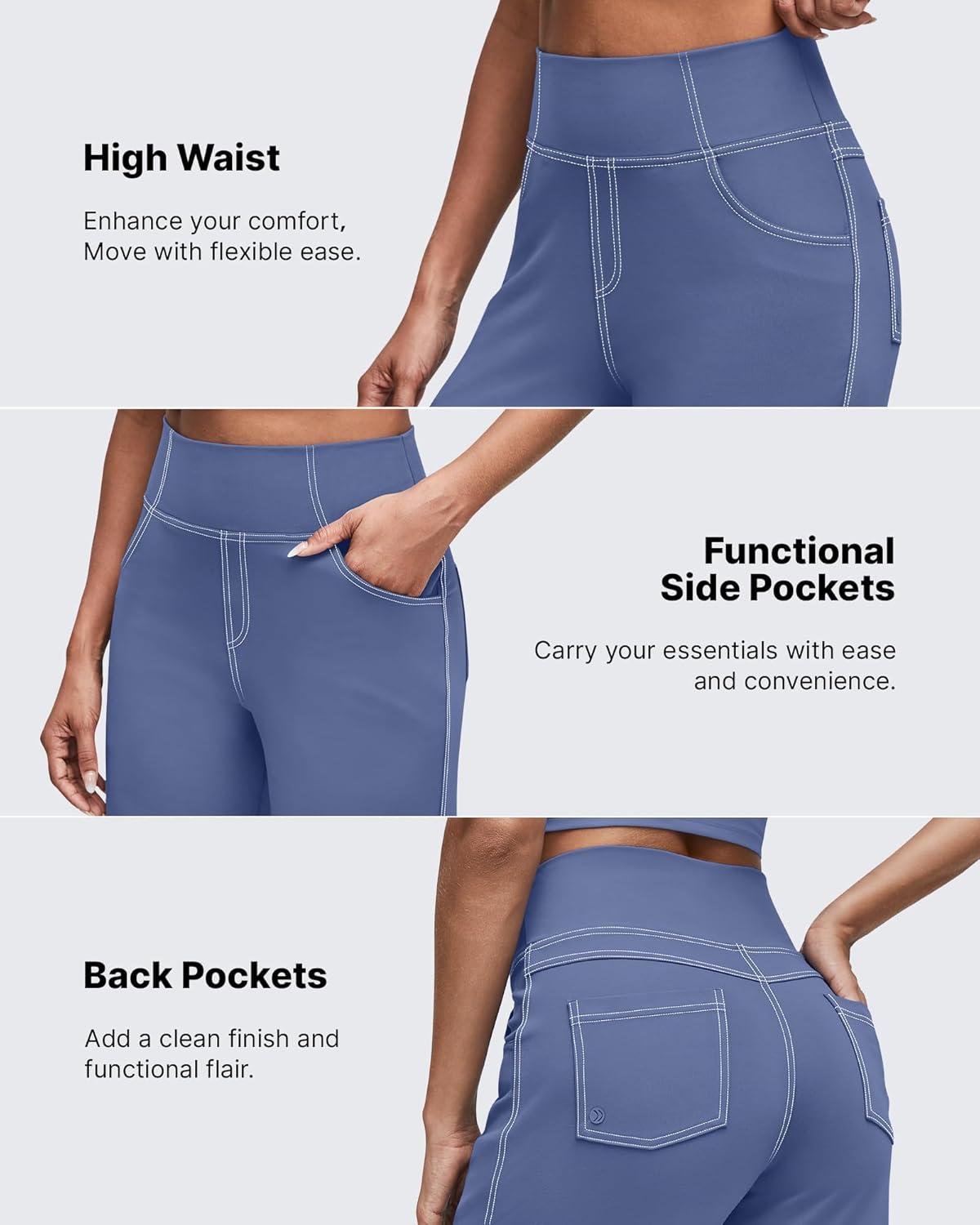 imageG4Free Womens Wide Leg Pants Casual High Waisted Yoga Pants with 4 Pockets StretchDenim Blue