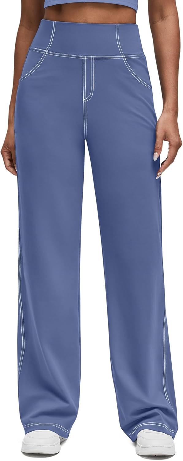 imageG4Free Womens Wide Leg Pants Casual High Waisted Yoga Pants with 4 Pockets StretchDenim Blue