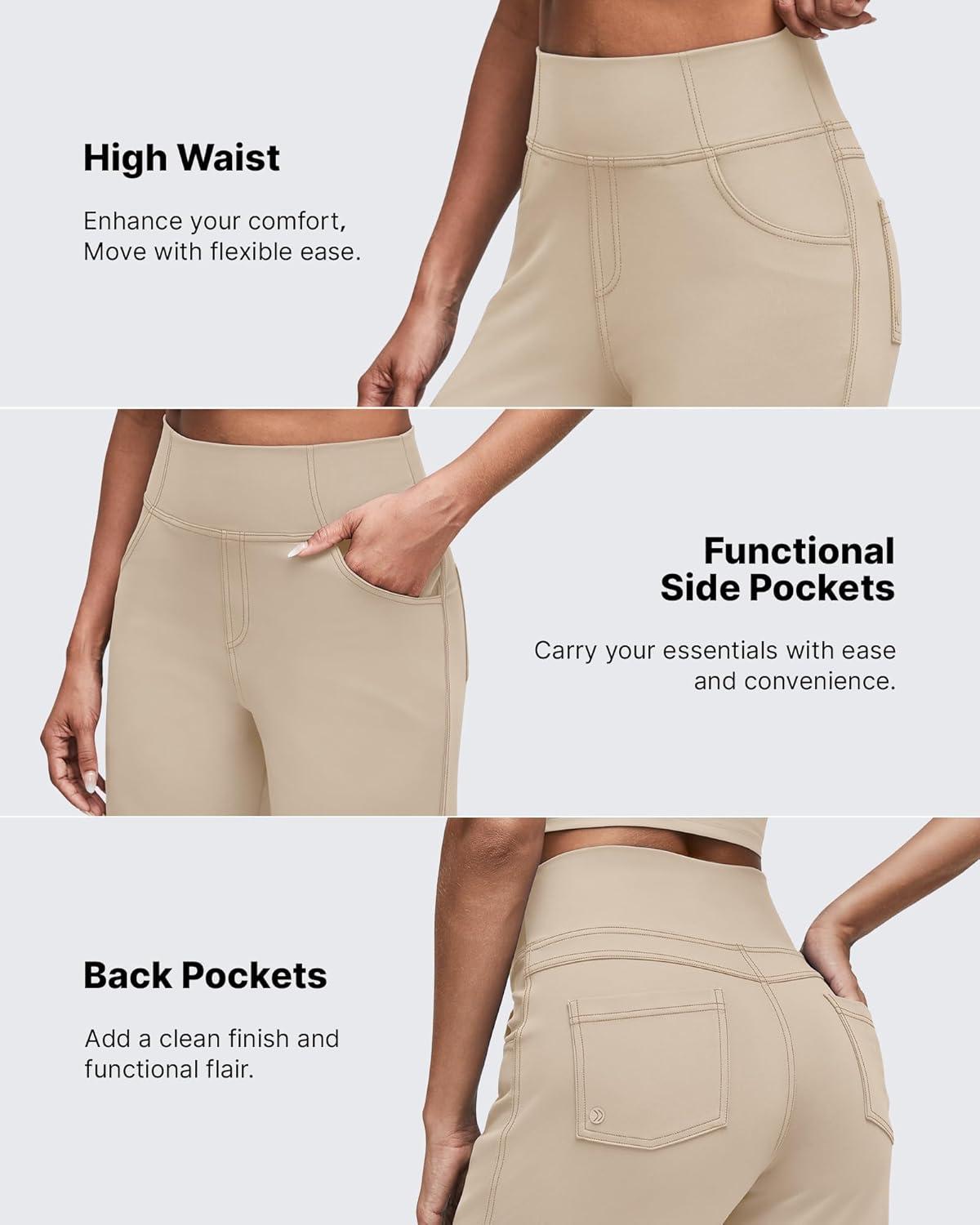 imageG4Free Womens Wide Leg Pants Casual High Waisted Yoga Pants with 4 Pockets StretchLight Khaki