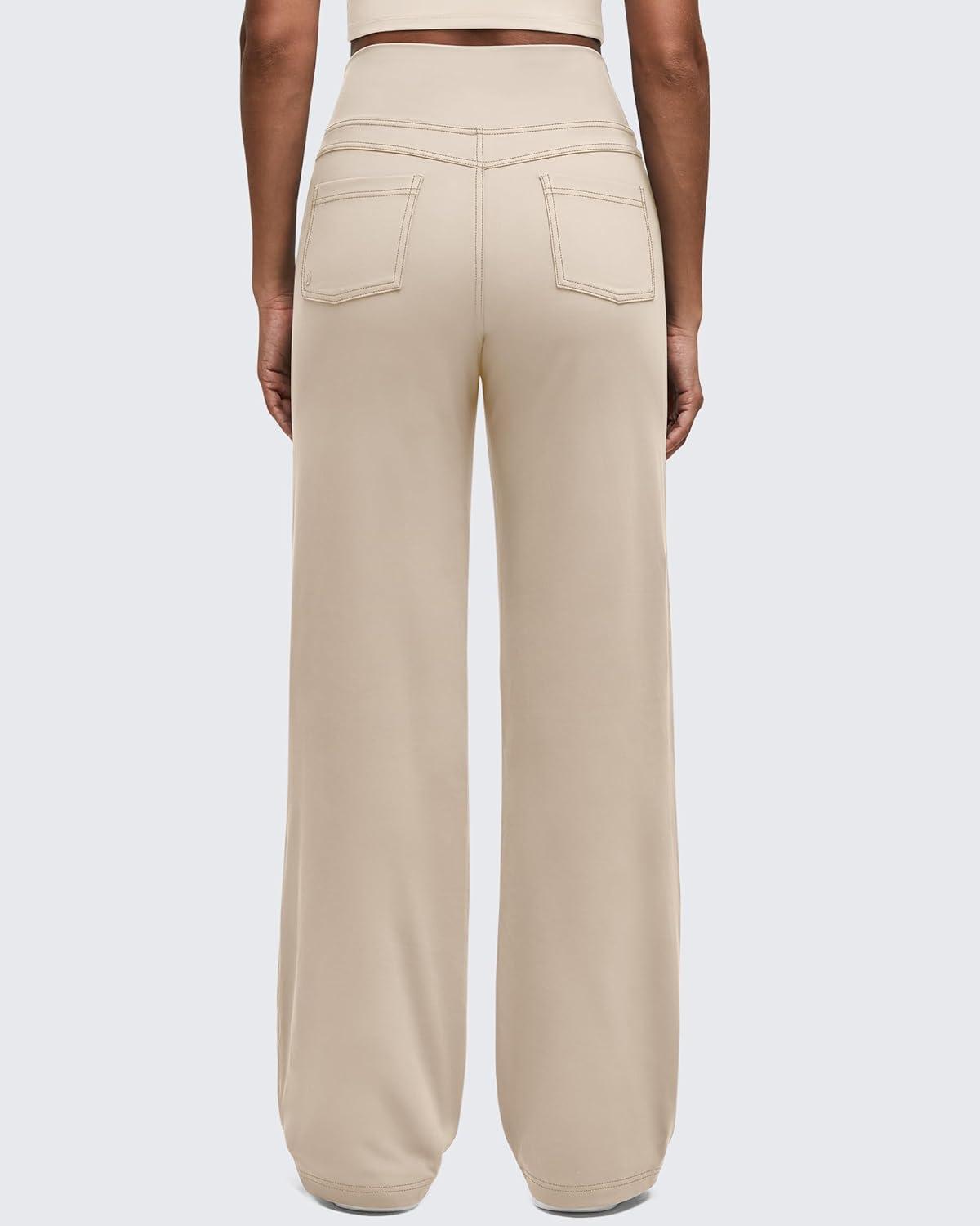 imageG4Free Womens Wide Leg Pants Casual High Waisted Yoga Pants with 4 Pockets StretchLight Khaki
