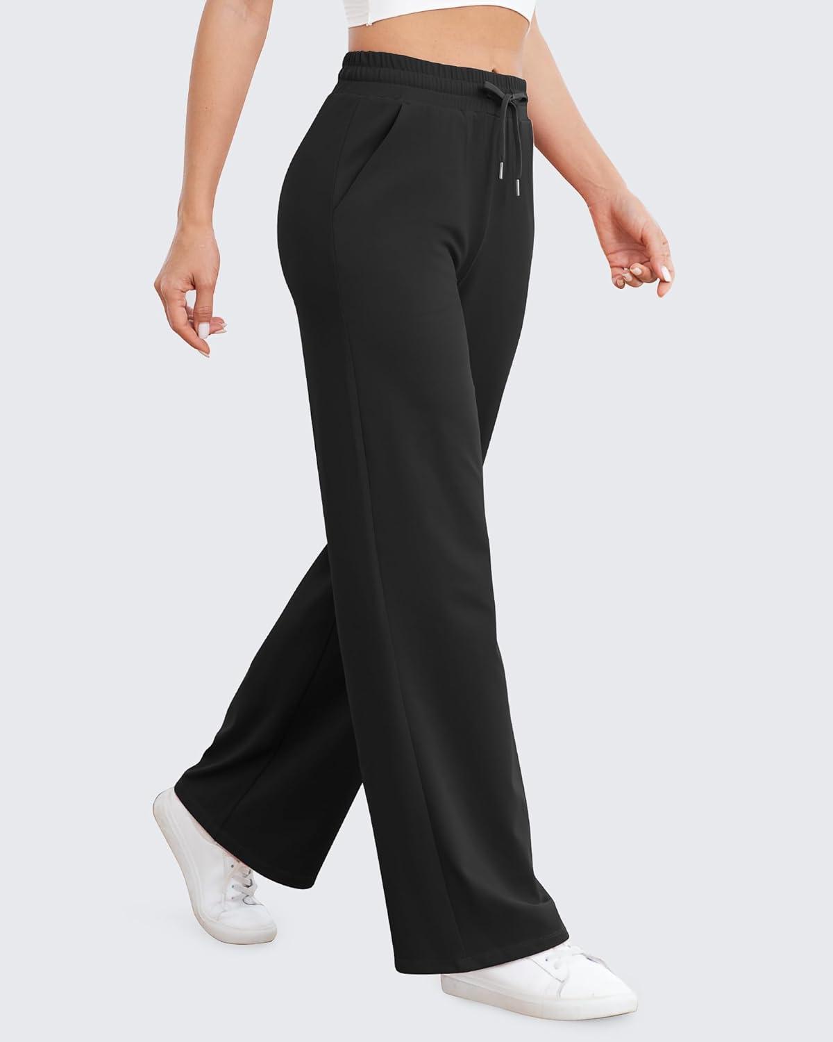 imageG4Free Womens Wide Leg Pants High Waisted Yoga Pants with Pockets Casual Drawstring SweatpantsBlack