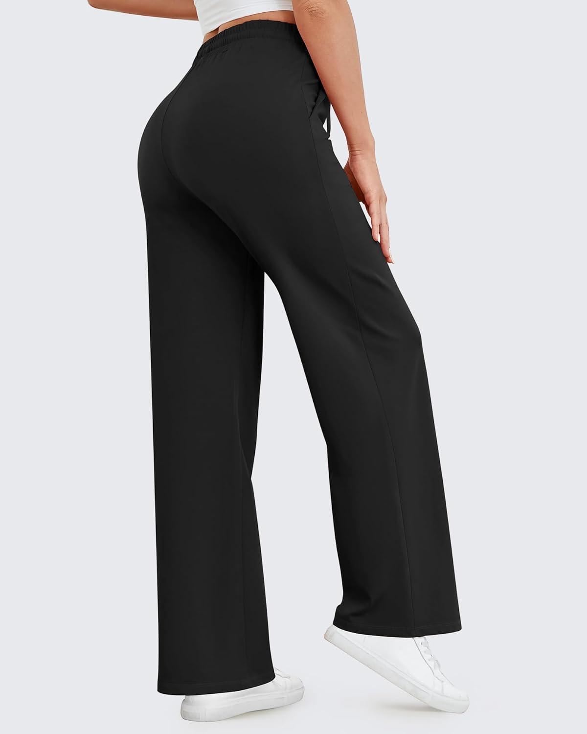 imageG4Free Womens Wide Leg Pants High Waisted Yoga Pants with Pockets Casual Drawstring SweatpantsBlack