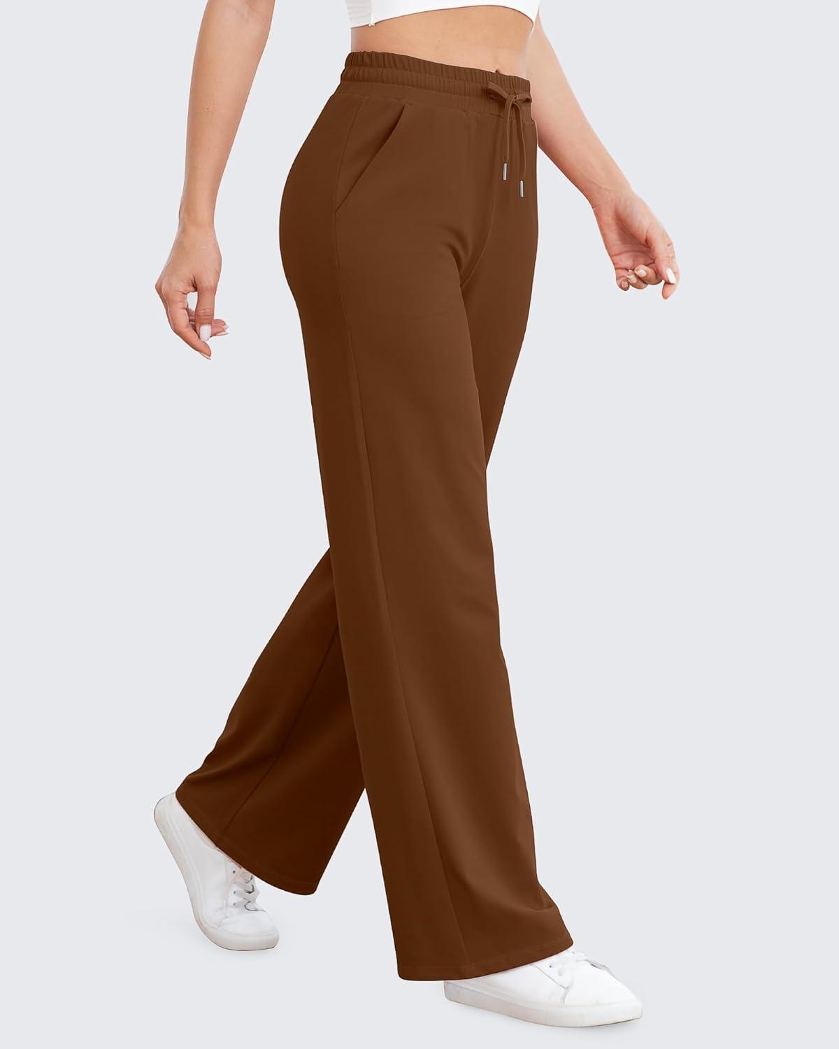 imageG4Free Womens Wide Leg Pants High Waisted Yoga Pants with Pockets Casual Drawstring SweatpantsDark Coffee