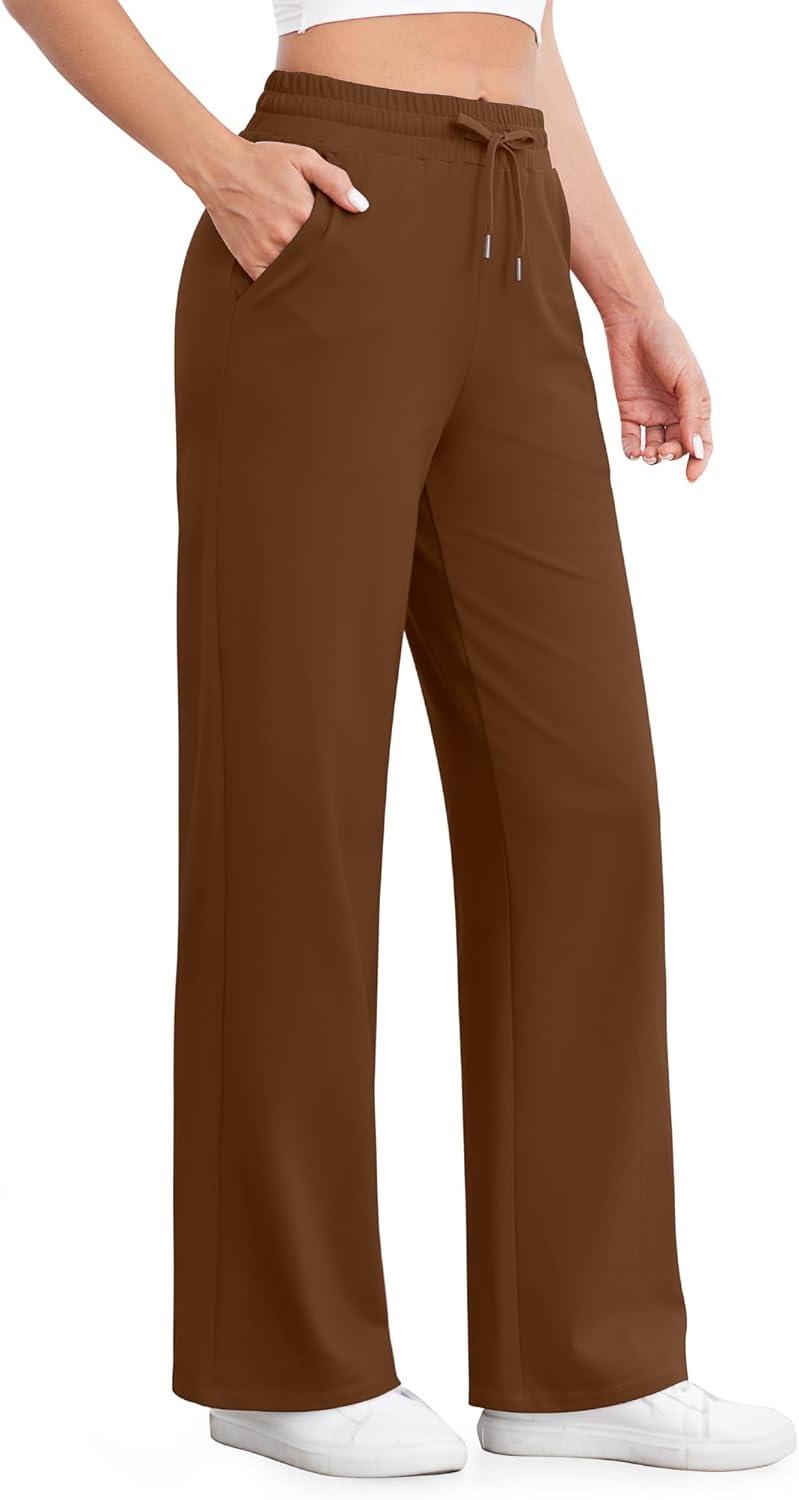 imageG4Free Womens Wide Leg Pants High Waisted Yoga Pants with Pockets Casual Drawstring SweatpantsDark Coffee