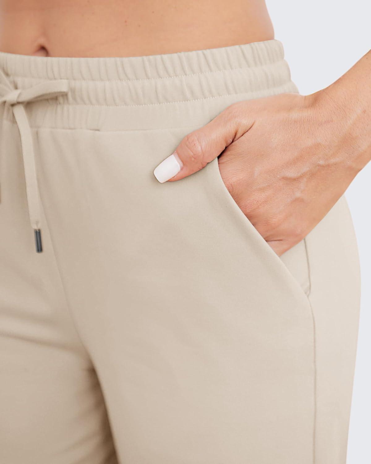imageG4Free Womens Wide Leg Pants High Waisted Yoga Pants with Pockets Casual Drawstring SweatpantsLight Khaki