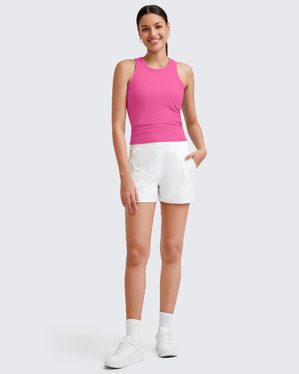 imageG4Free Workout Tank Tops for Women Slim Fitted Racerback Ribbed Athletic Gym Yoga Tanks Summer CasualHot Pink
