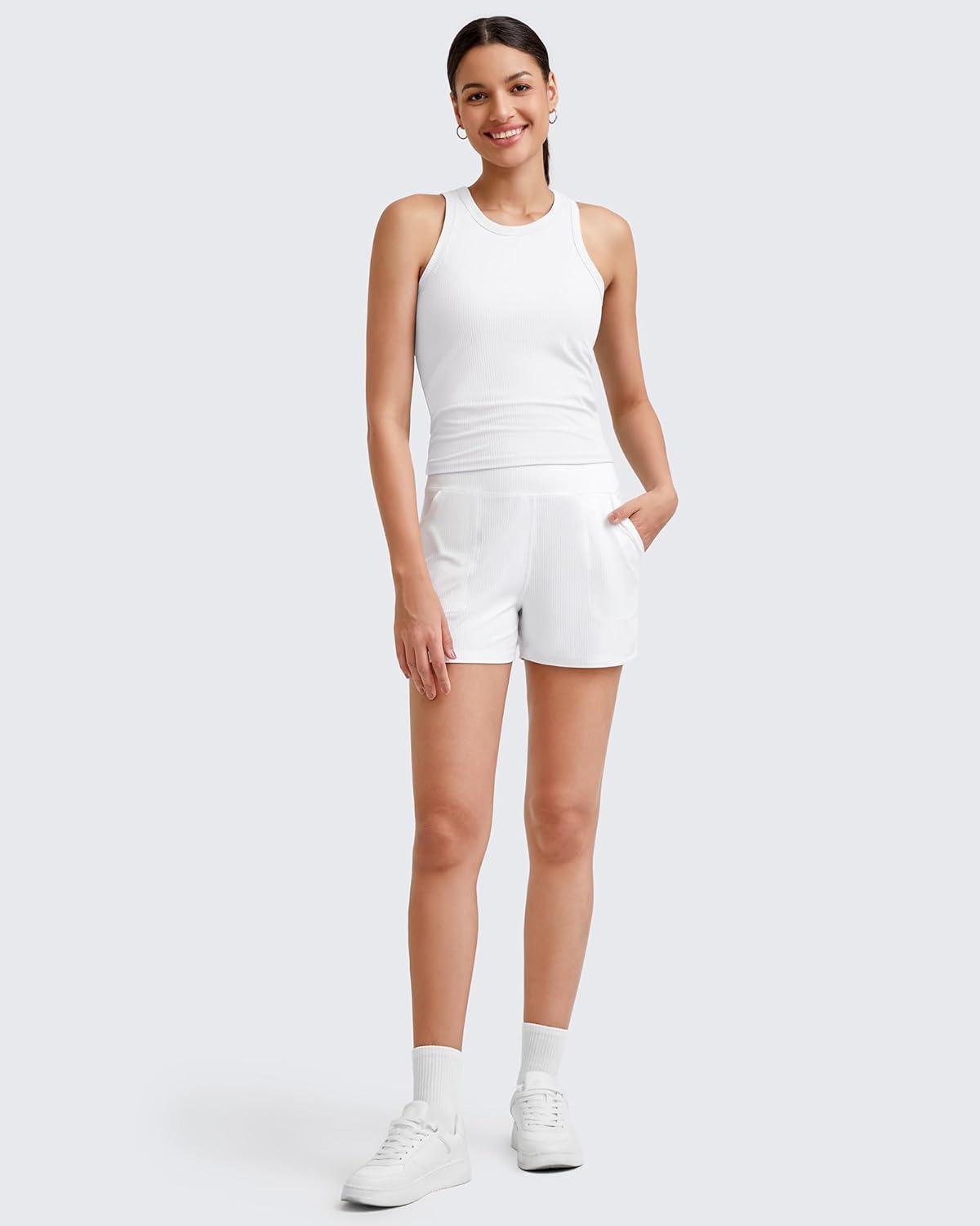 imageG4Free Workout Tank Tops for Women Slim Fitted Racerback Ribbed Athletic Gym Yoga Tanks Summer CasualWhite