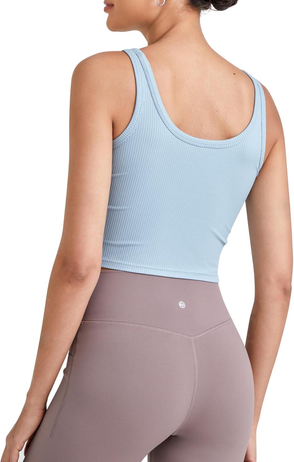 imageG4Free Workout Tank Tops for Women Slim Fitted U Neck Ribbed Athletic Gym Yoga Cropped Tanks Summer CasualBlue Willow