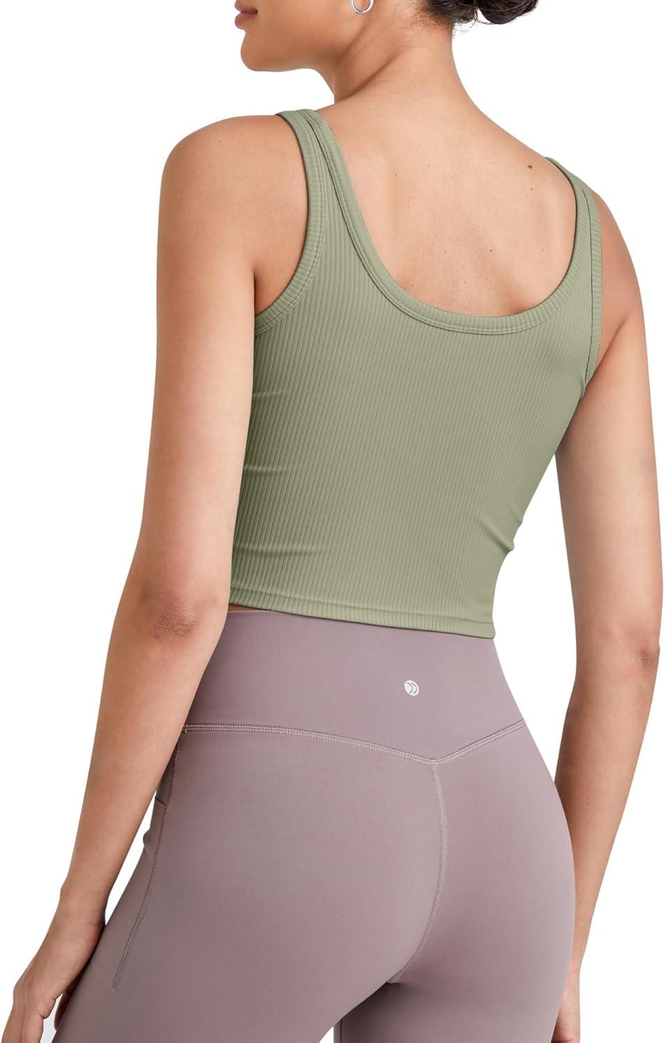 imageG4Free Workout Tank Tops for Women Slim Fitted U Neck Ribbed Athletic Gym Yoga Cropped Tanks Summer CasualGray Olive