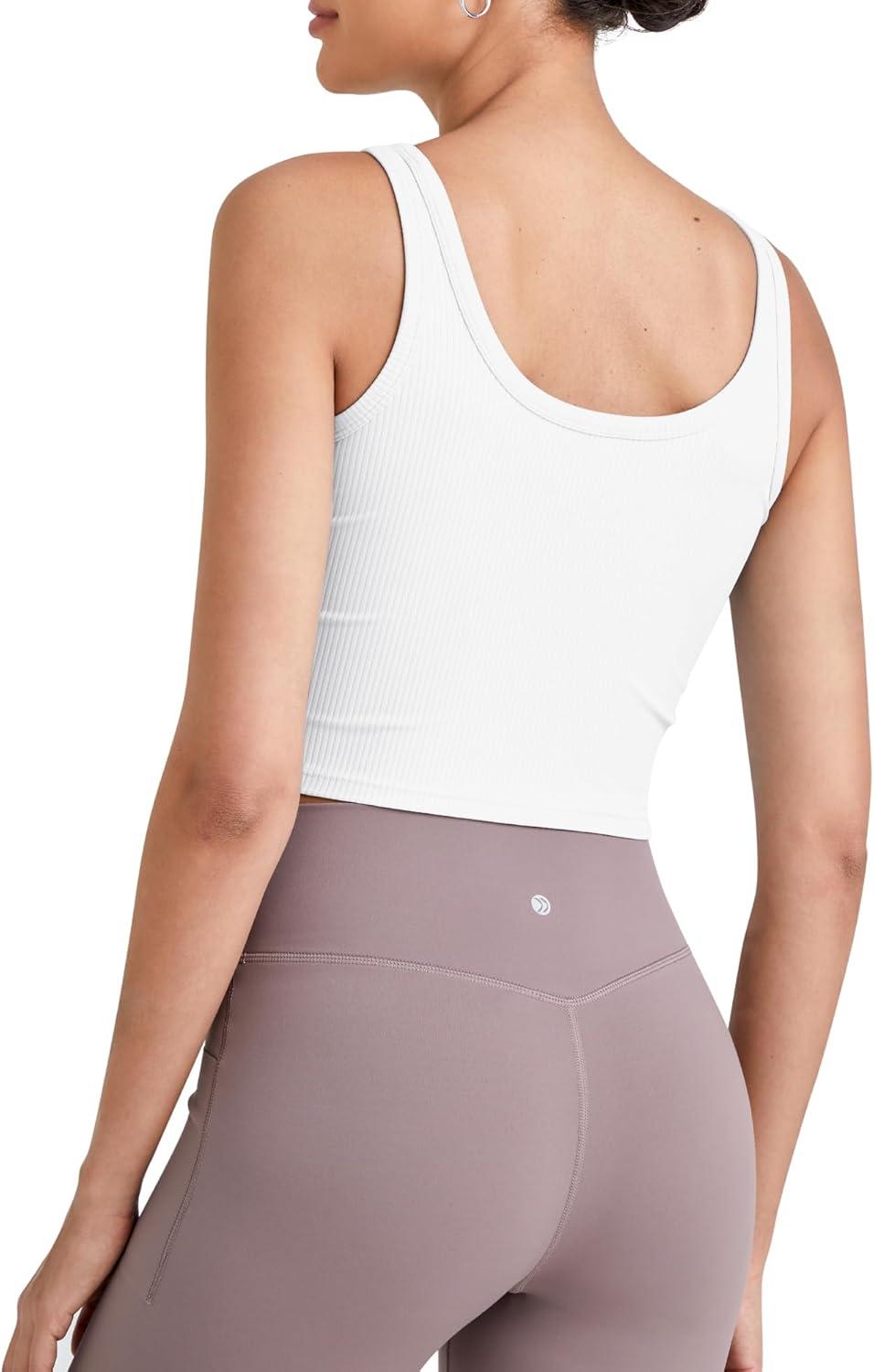 imageG4Free Workout Tank Tops for Women Slim Fitted U Neck Ribbed Athletic Gym Yoga Cropped Tanks Summer CasualWhite