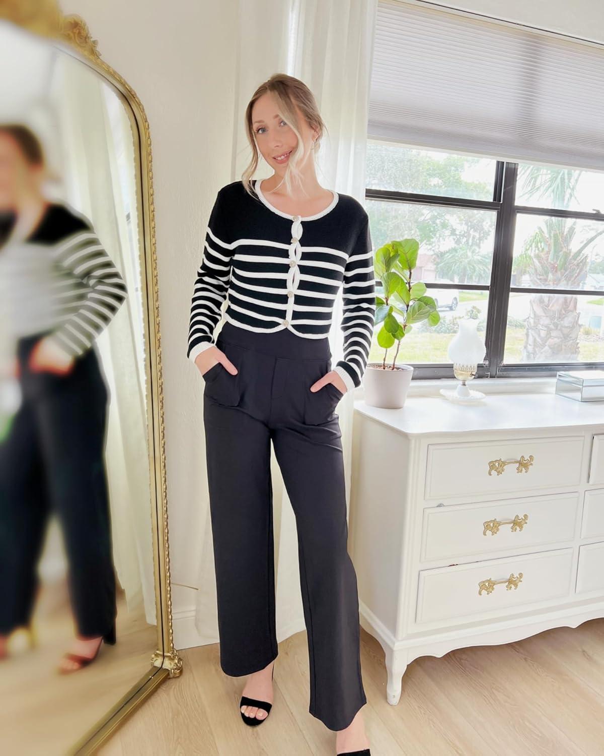 imageG4Free Yoga Pants Women Wide Leg Pants with Pockets High Waist Stretch Dress Casual Sweatpants PetiteRegularTallBlack