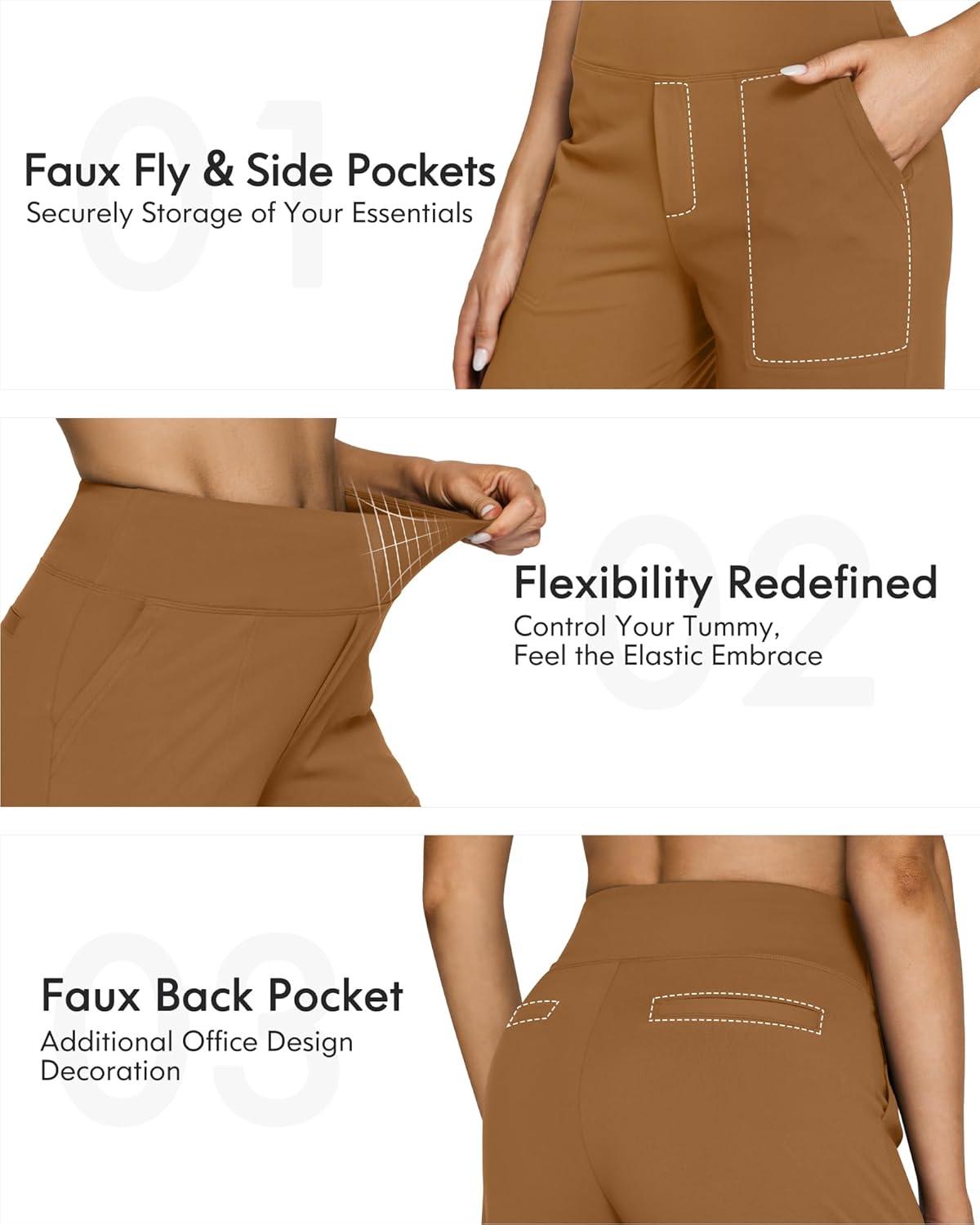 imageG4Free Yoga Pants Women Wide Leg Pants with Pockets High Waist Stretch Dress Casual Sweatpants PetiteRegularTallCoca Mocha