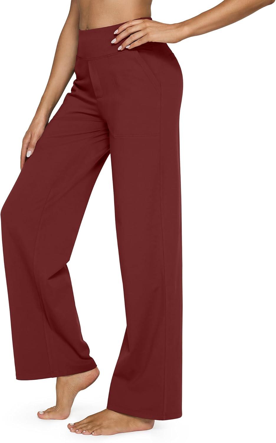 imageG4Free Yoga Pants Women Wide Leg Pants with Pockets High Waist Stretch Dress Casual Sweatpants PetiteRegularTallDark Burgundy