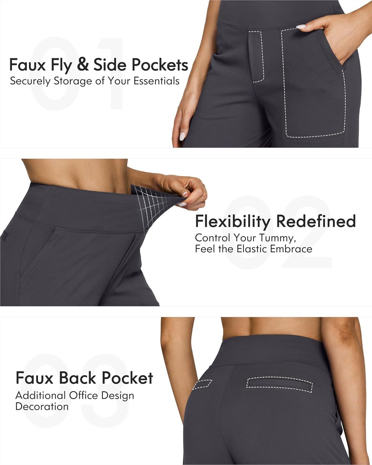 imageG4Free Yoga Pants Women Wide Leg Pants with Pockets High Waist Stretch Dress Casual Sweatpants PetiteRegularTallDark Grey