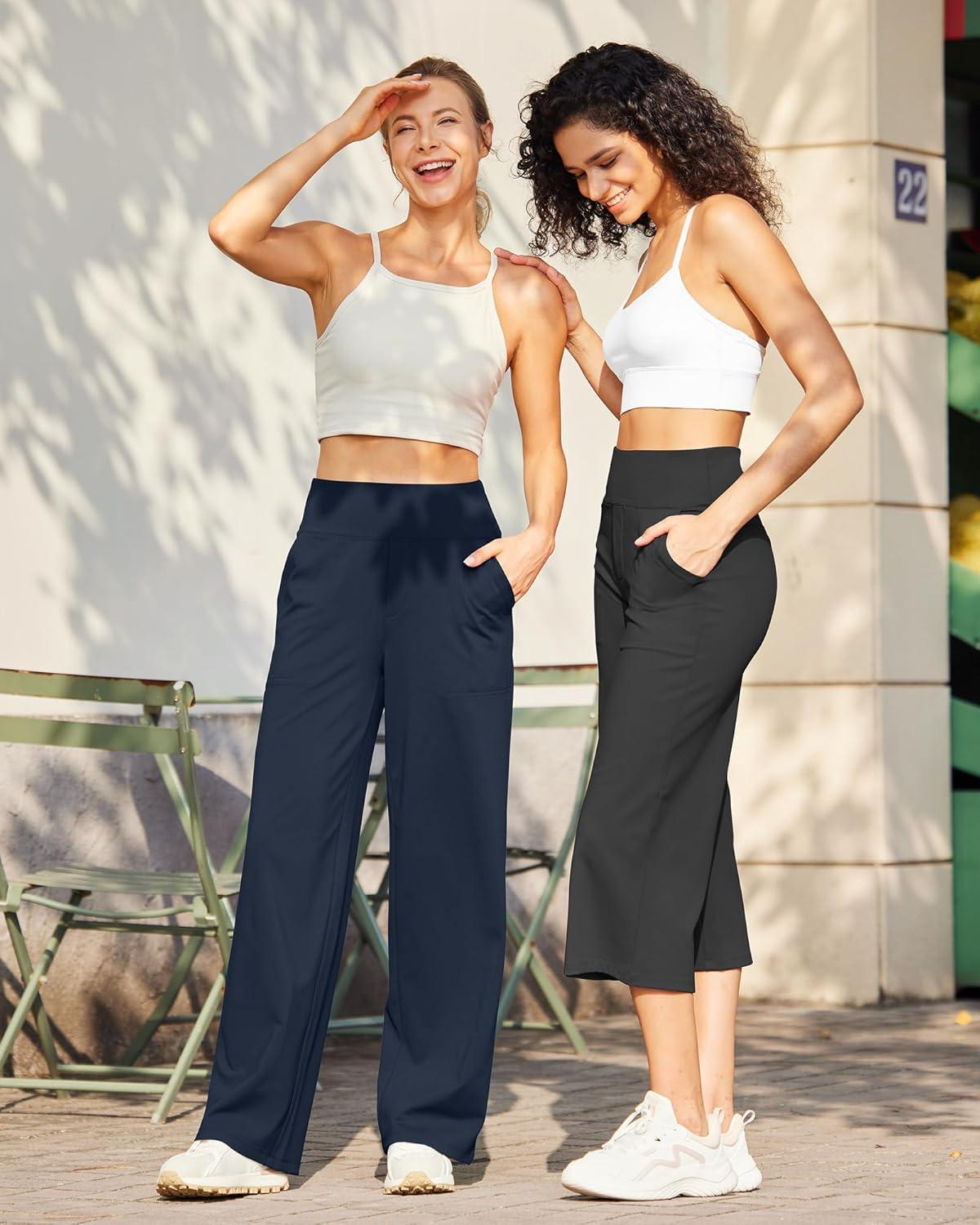 imageG4Free Yoga Pants Women Wide Leg Pants with Pockets High Waist Stretch Dress Casual Sweatpants PetiteRegularTallDark Navy