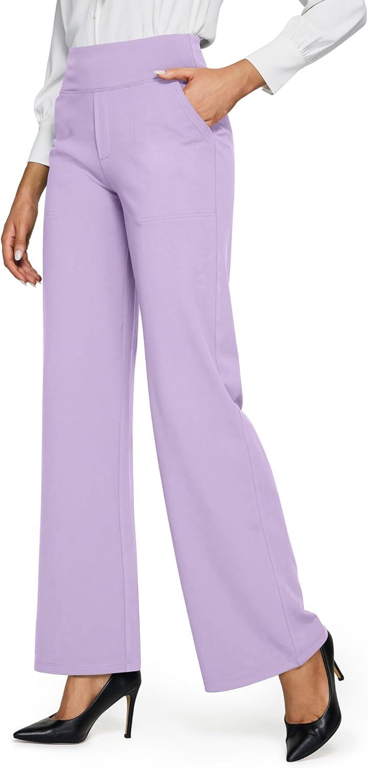 imageG4Free Yoga Pants Women Wide Leg Pants with Pockets High Waist Stretch Dress Casual Sweatpants PetiteRegularTallLavender