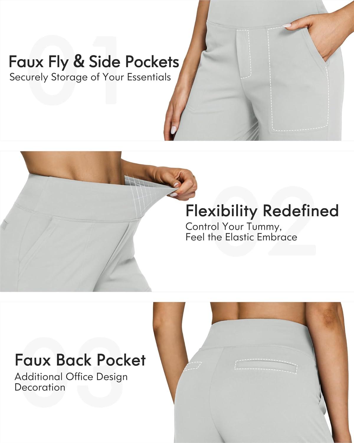 imageG4Free Yoga Pants Women Wide Leg Pants with Pockets High Waist Stretch Dress Casual Sweatpants PetiteRegularTallLight Grey