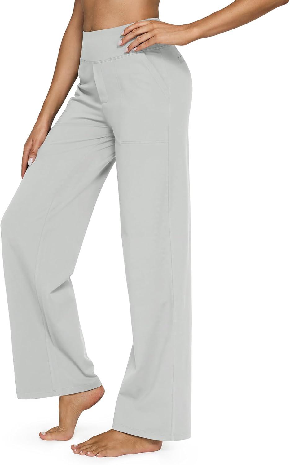 imageG4Free Yoga Pants Women Wide Leg Pants with Pockets High Waist Stretch Dress Casual Sweatpants PetiteRegularTallLight Grey