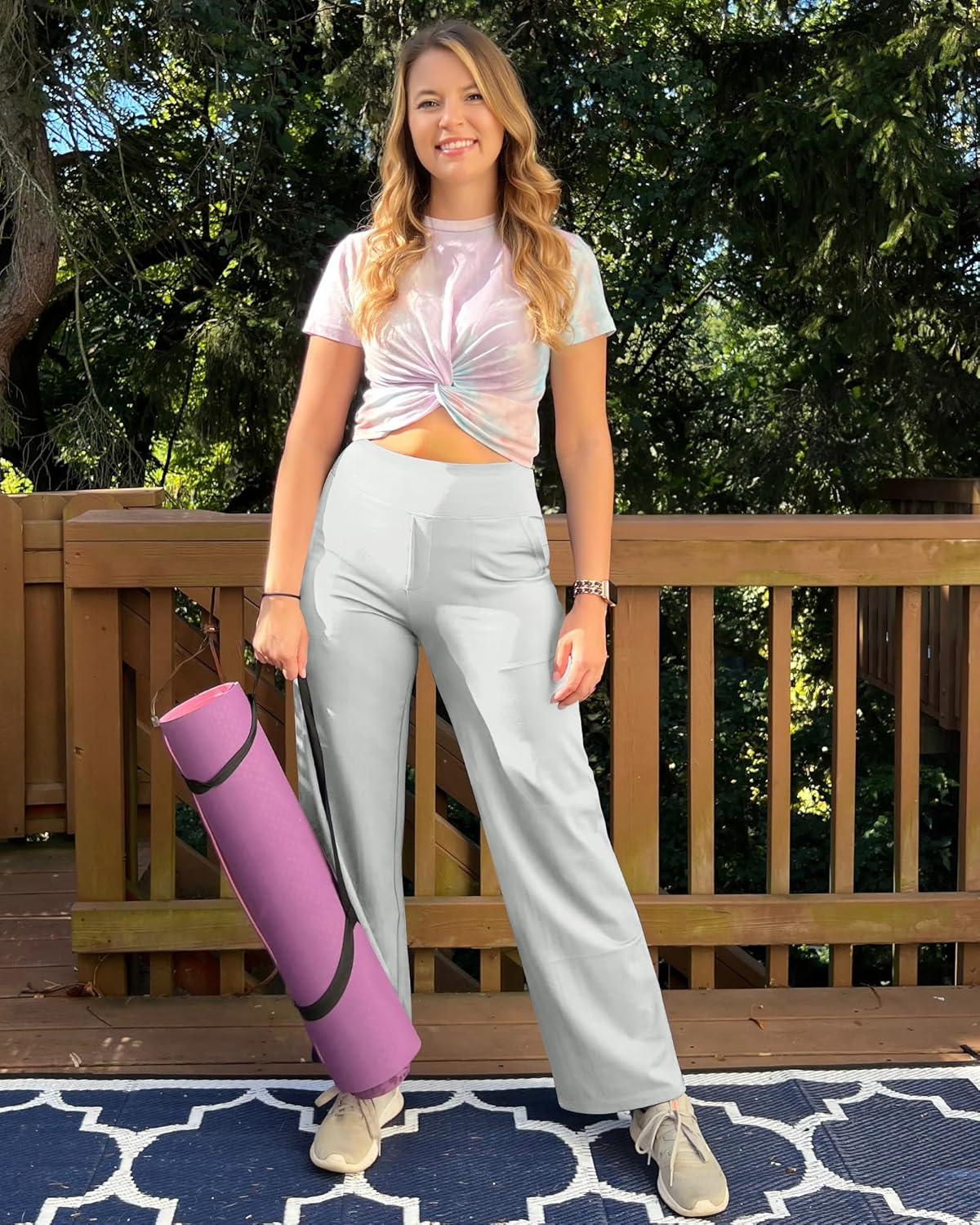 imageG4Free Yoga Pants Women Wide Leg Pants with Pockets High Waist Stretch Dress Casual Sweatpants PetiteRegularTallLight Grey