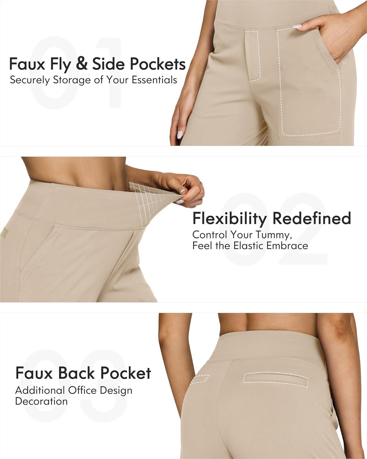 imageG4Free Yoga Pants Women Wide Leg Pants with Pockets High Waist Stretch Dress Casual Sweatpants PetiteRegularTallLight Khaki