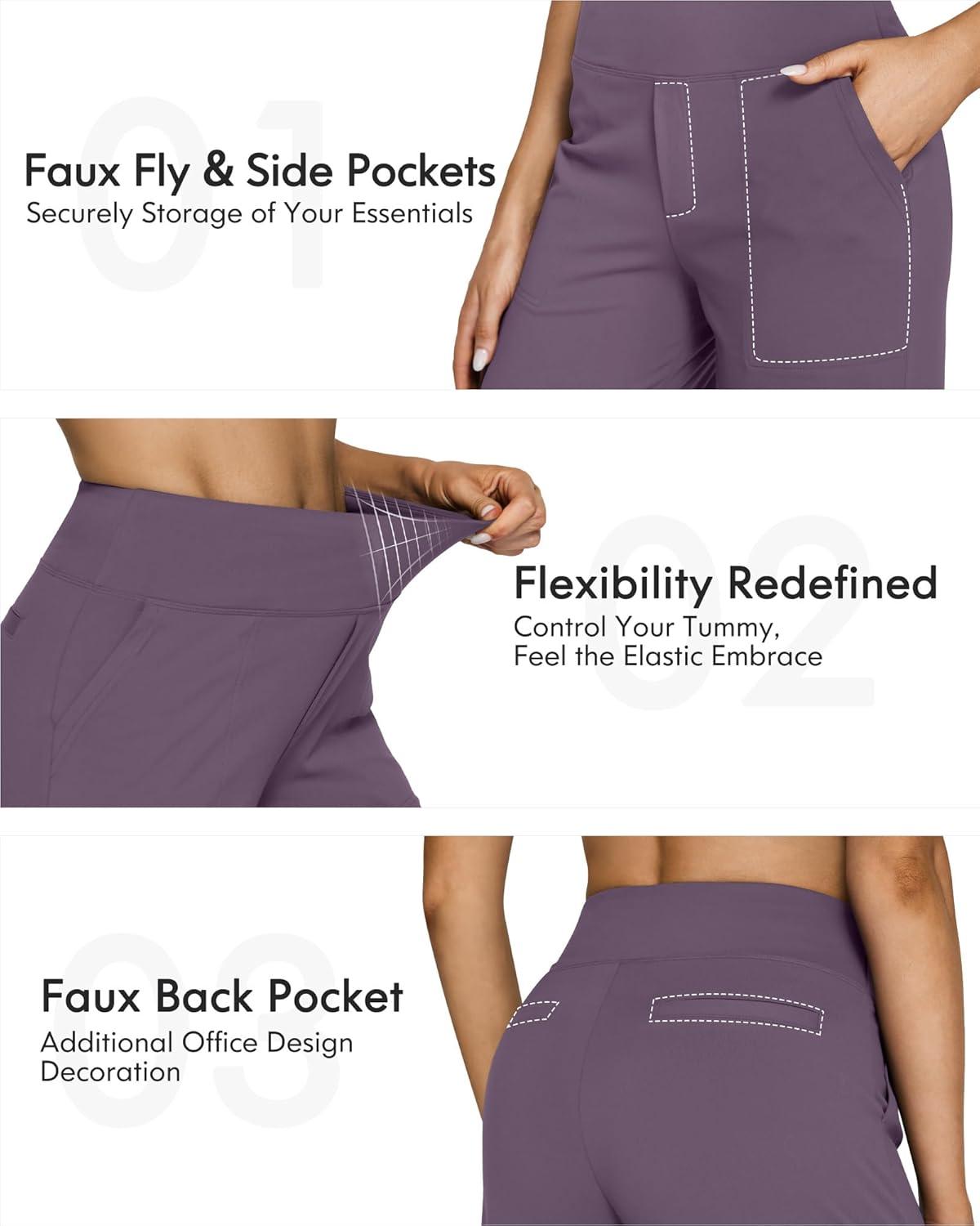 imageG4Free Yoga Pants Women Wide Leg Pants with Pockets High Waist Stretch Dress Casual Sweatpants PetiteRegularTallPotent Purple