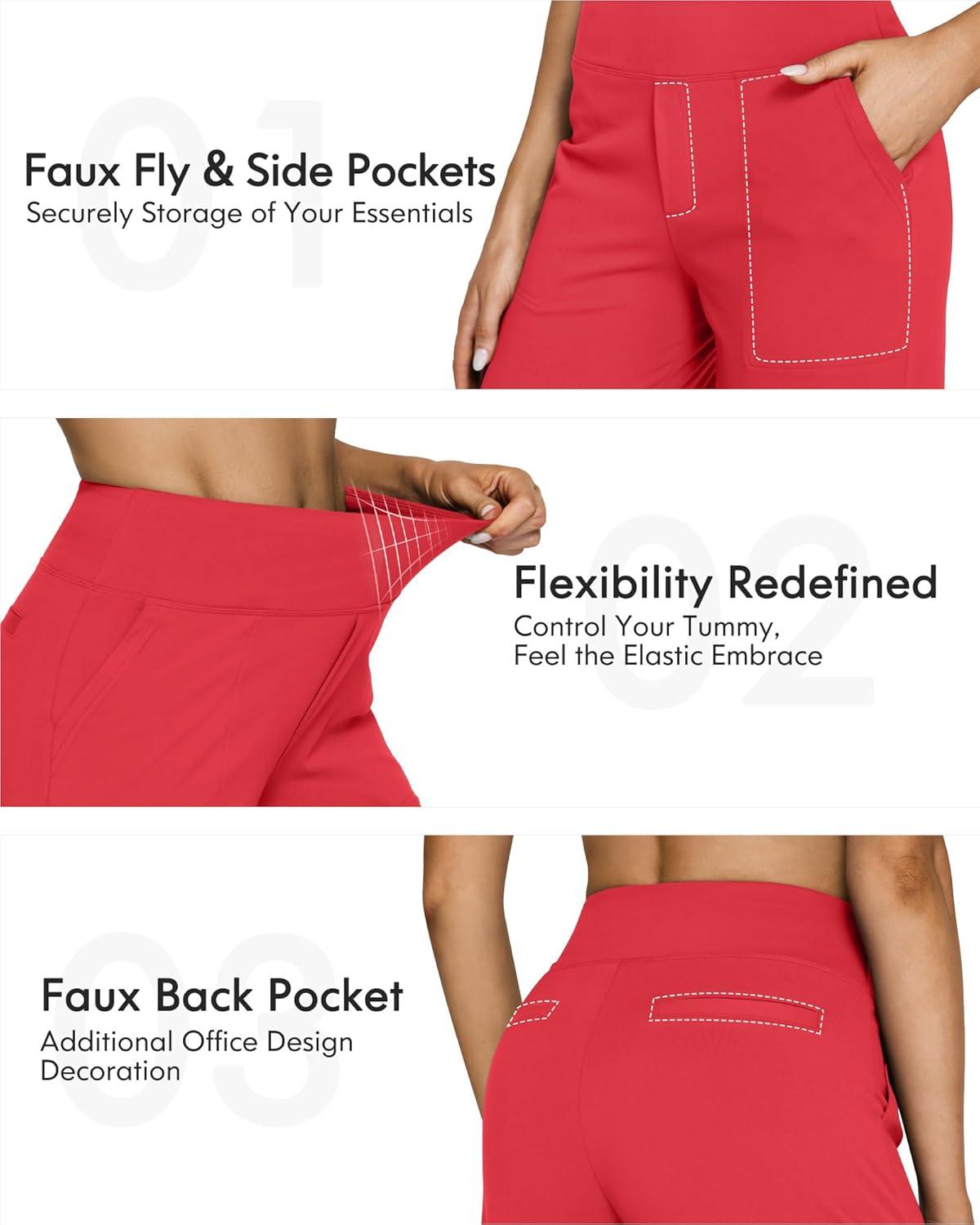 imageG4Free Yoga Pants Women Wide Leg Pants with Pockets High Waist Stretch Dress Casual Sweatpants PetiteRegularTallRed