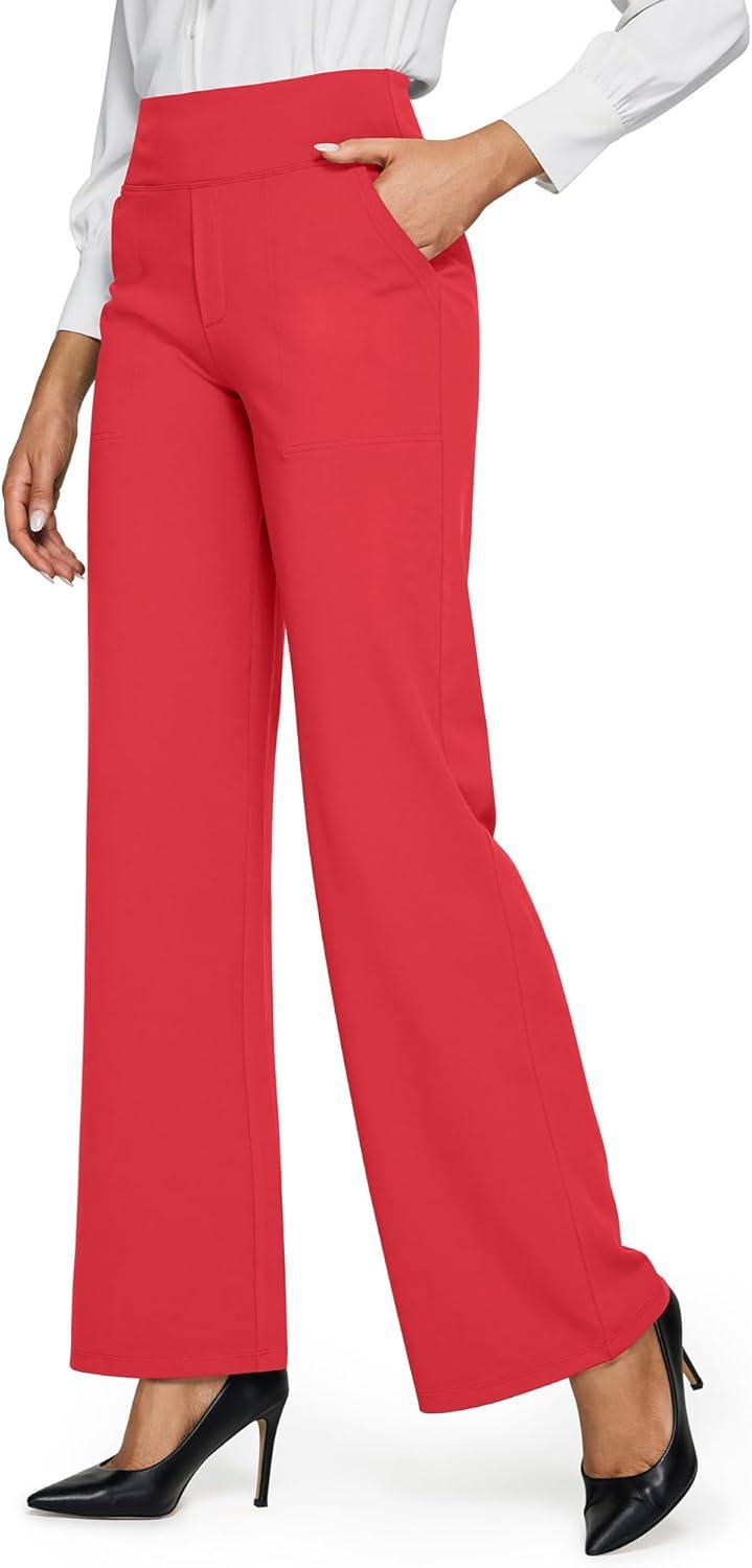 imageG4Free Yoga Pants Women Wide Leg Pants with Pockets High Waist Stretch Dress Casual Sweatpants PetiteRegularTallRed