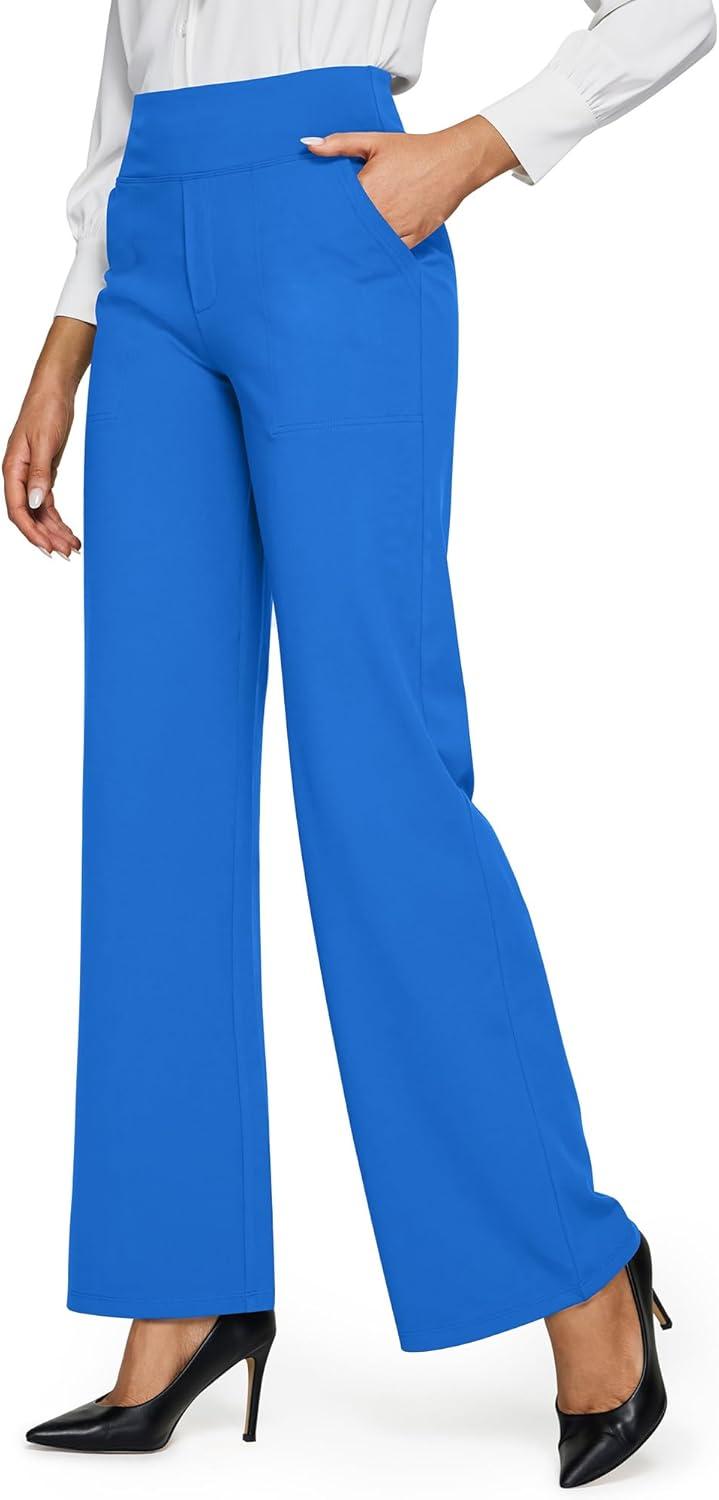 imageG4Free Yoga Pants Women Wide Leg Pants with Pockets High Waist Stretch Dress Casual Sweatpants PetiteRegularTallStrong Blue