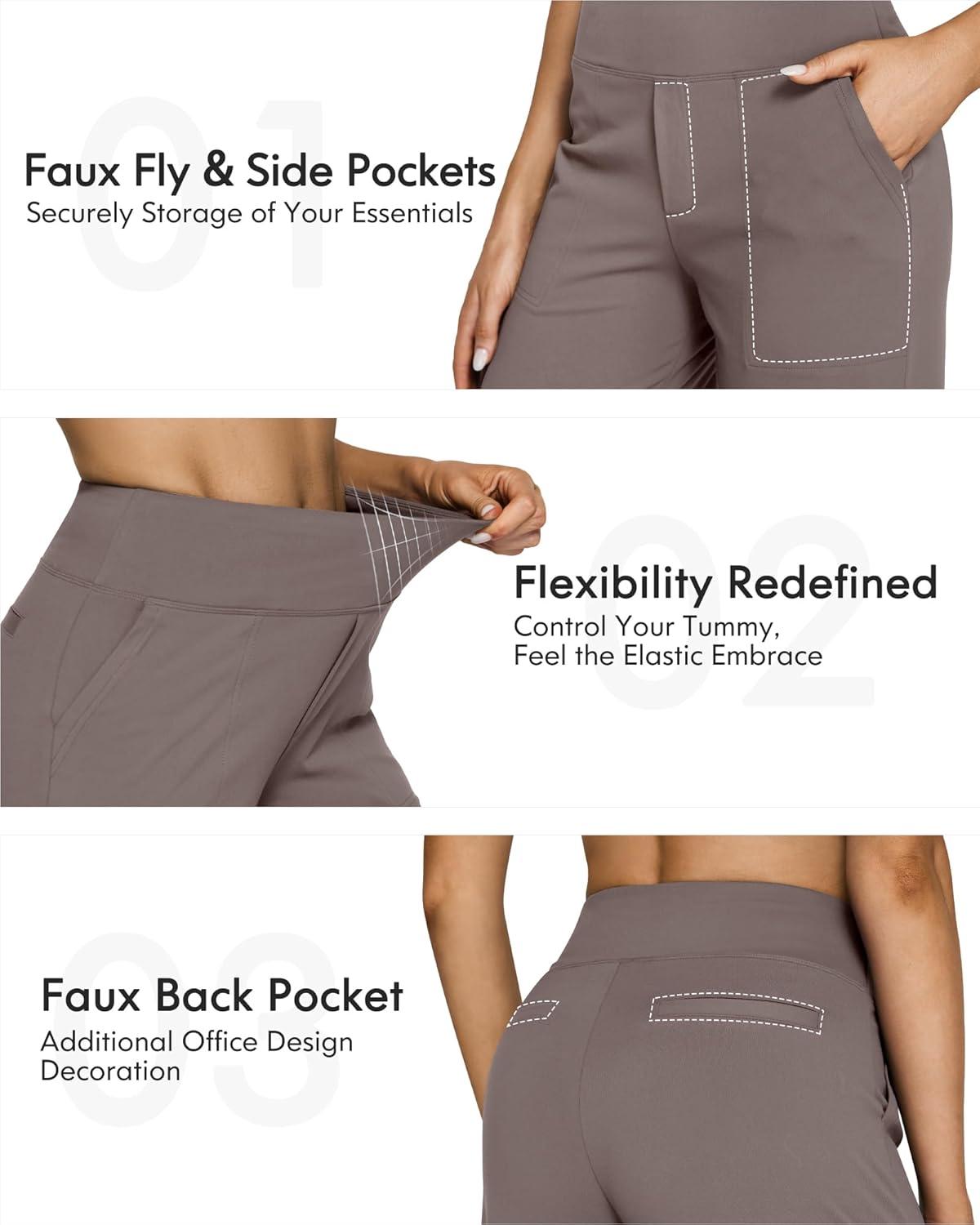 imageG4Free Yoga Pants Women Wide Leg Pants with Pockets High Waist Stretch Dress Casual Sweatpants PetiteRegularTallTaupe