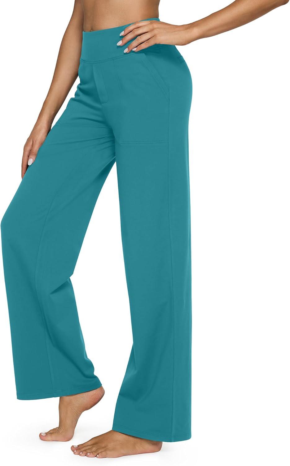 imageG4Free Yoga Pants Women Wide Leg Pants with Pockets High Waist Stretch Dress Casual Sweatpants PetiteRegularTallTurquoise