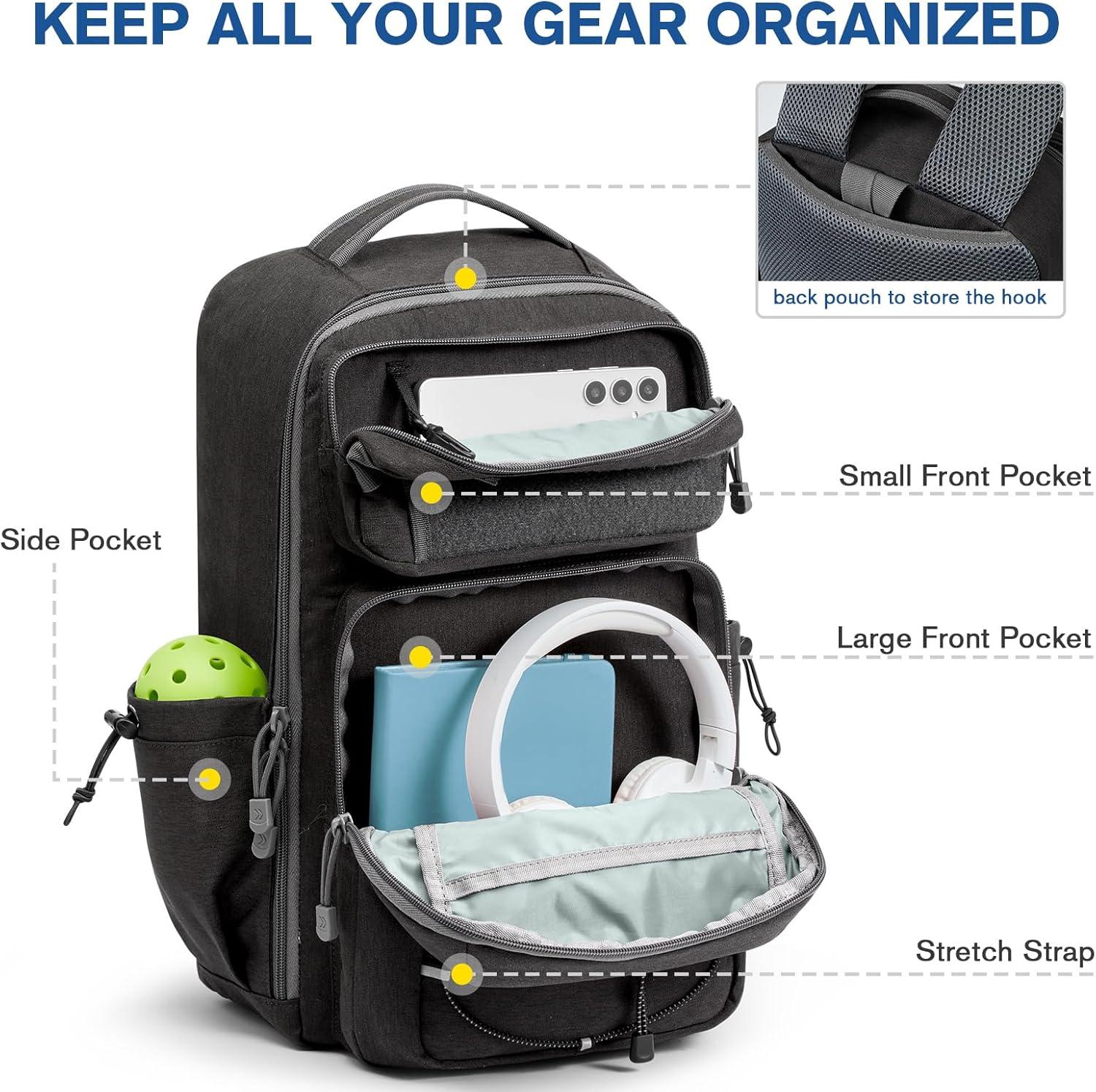imagePickleball Backpack Fits 2 to 6 Paddles Large Pickleball Bag with Fence Hook for Men and Women Light GreyDark Grey