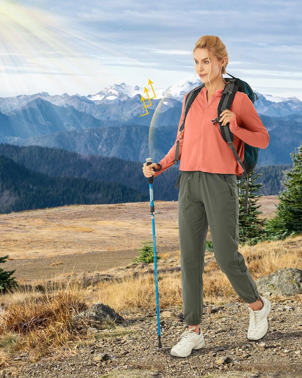 imageWomens UPF 50 Sun Protection Hoodie Shirts Lightweight Quick Dry Long Sleeve Zip Jacket with Pocket Hiking OutdoorBurnt Orange