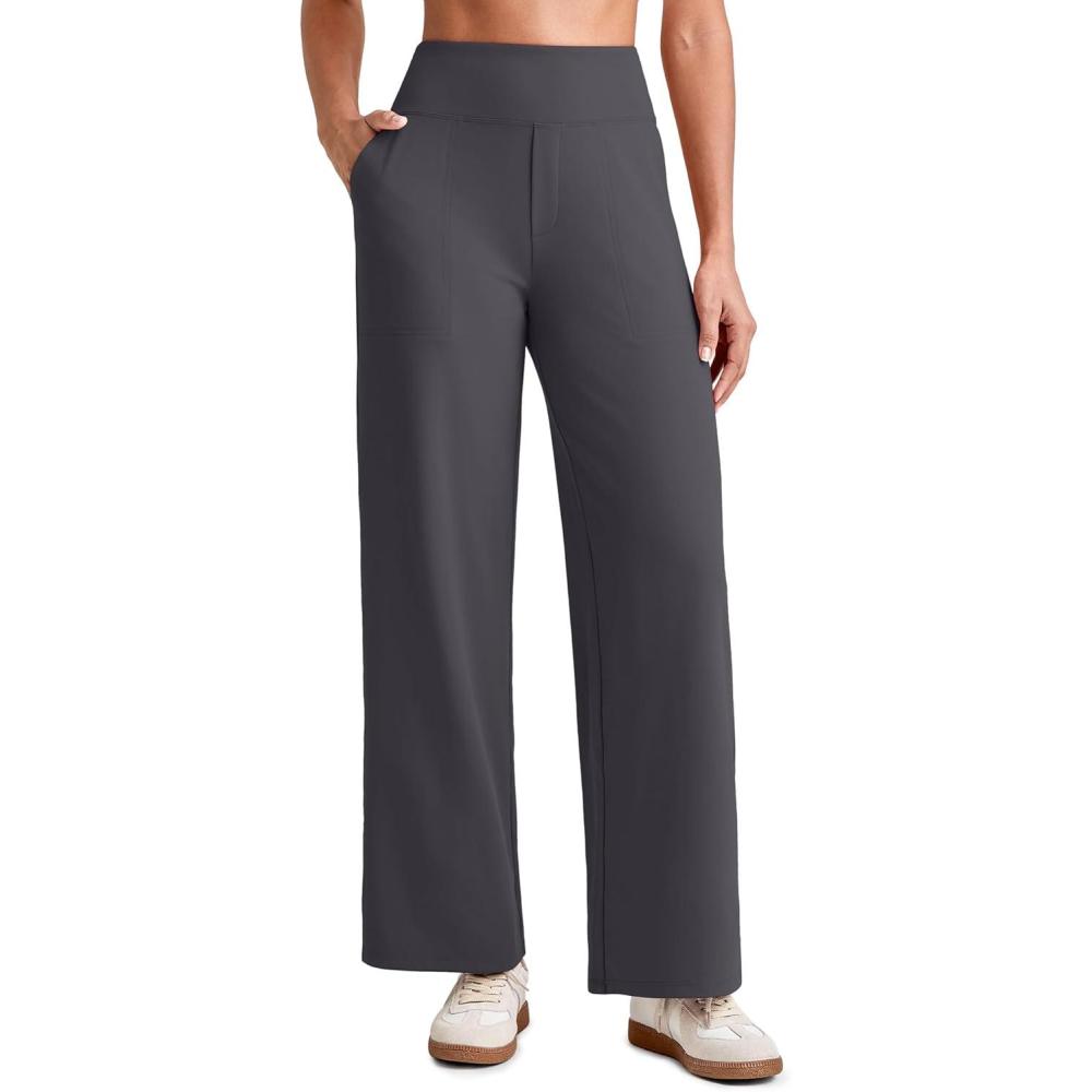imageG4Free 255275295 Wide Leg Pants for Women 78 Length Yoga Dress Pants High Waist Stretch with Pockets Casual WorkDark Grey