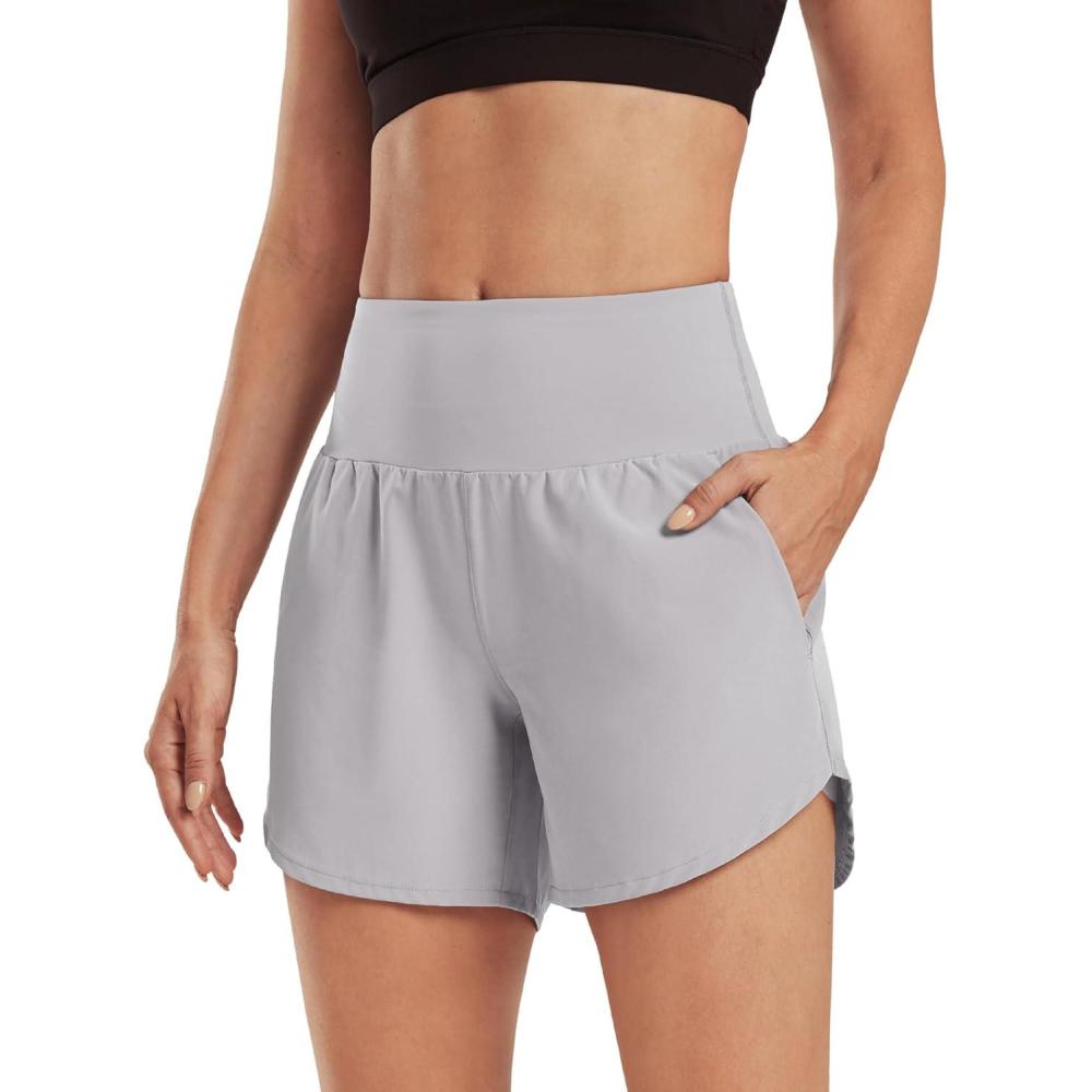 imageG4Free Athletic Shorts for Women Lightweight Running Shorts with Pockets 5quot Quick Dry Workout Shorts for Gym ExerciseChrim Gray