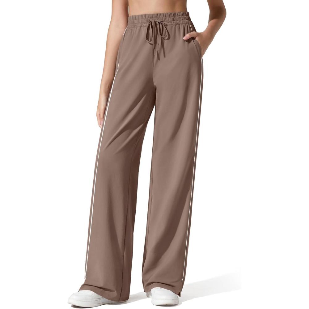 imageG4Free Athletic Wide Leg Sweatpants Yoga Pants with Pockets Drawcord Casual Lounge PantsMocha Cream