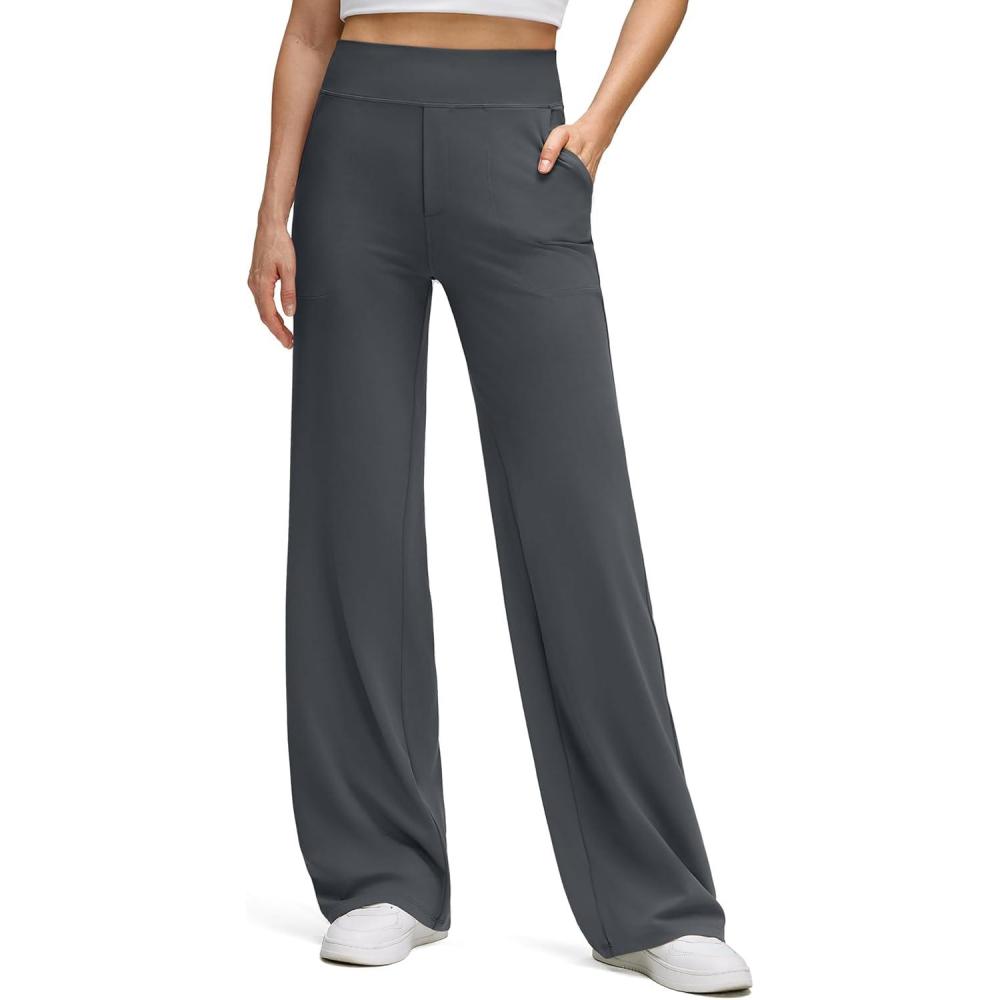 imageG4Free BareFeel High Stretch Wide Leg Pants for Women Soft Comfy Casual Yoga Pants with Pockets PetiteRegularTallDark Gray