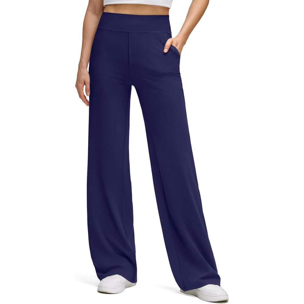 imageG4Free BareFeel High Stretch Wide Leg Pants for Women Soft Comfy Casual Yoga Pants with Pockets PetiteRegularTallRoyal Blue