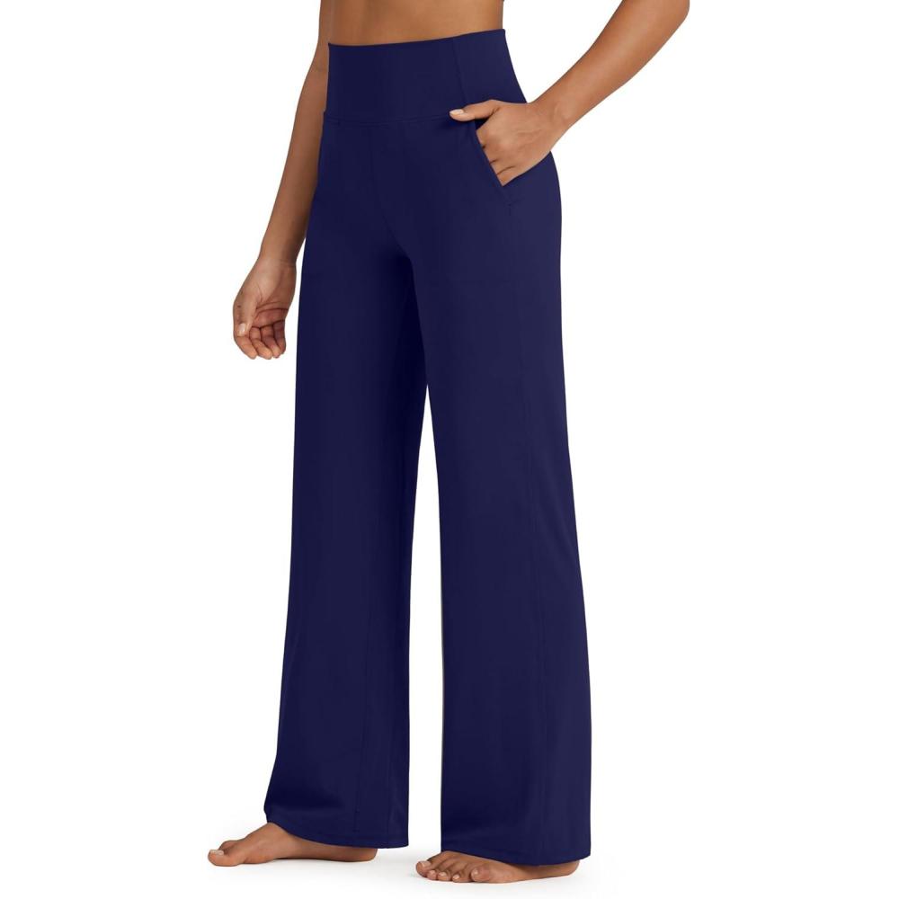 imageG4Free BareFeel High Stretch Yoga Pants Women Soft High Waisted Casual Wide Leg Pants with PocketsRoyal Blue