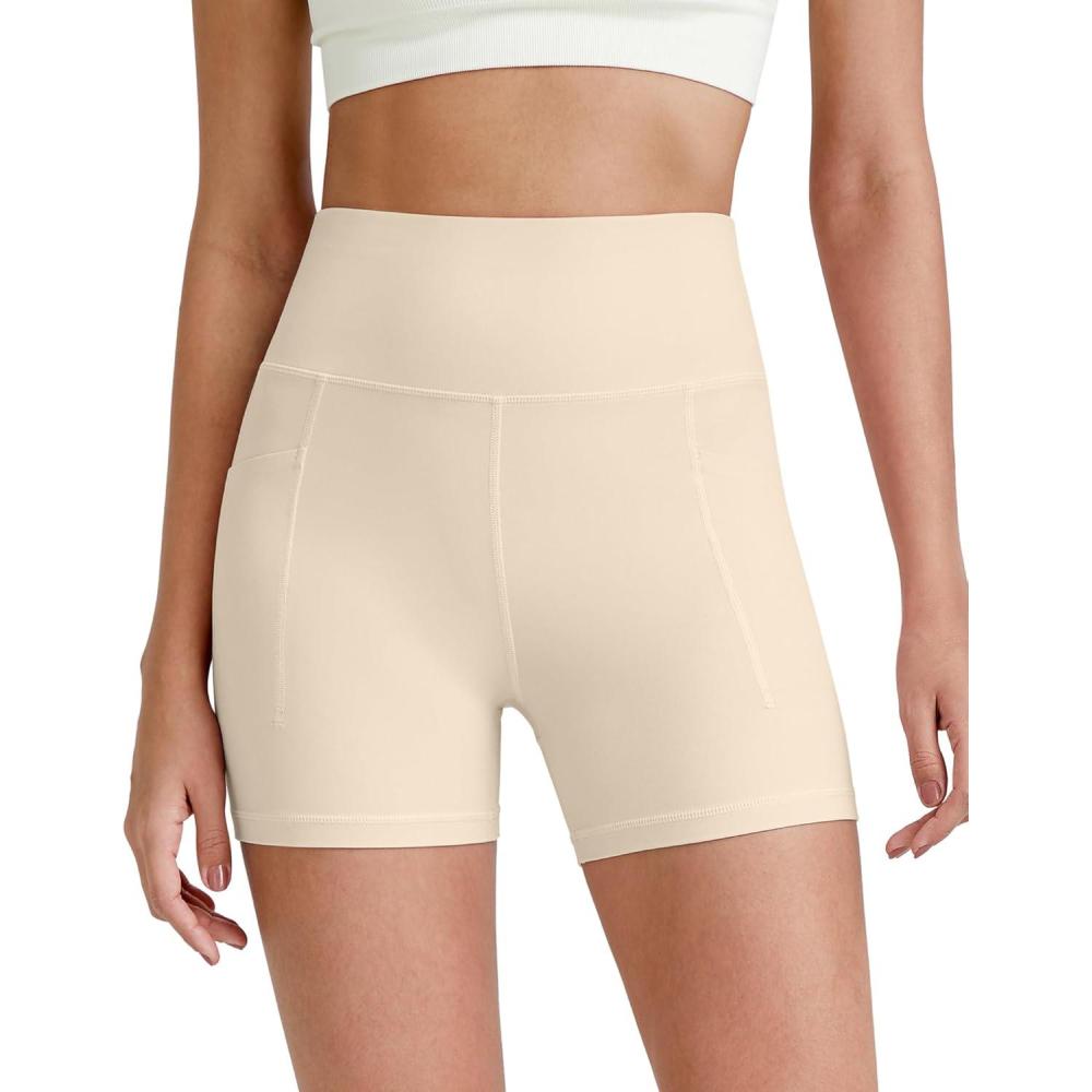 imageG4Free Barefeel Biker Shorts for Women with Pockets High Waisted Workout Athletic Gym Legging Shorts 4quot6quotLight Khaki