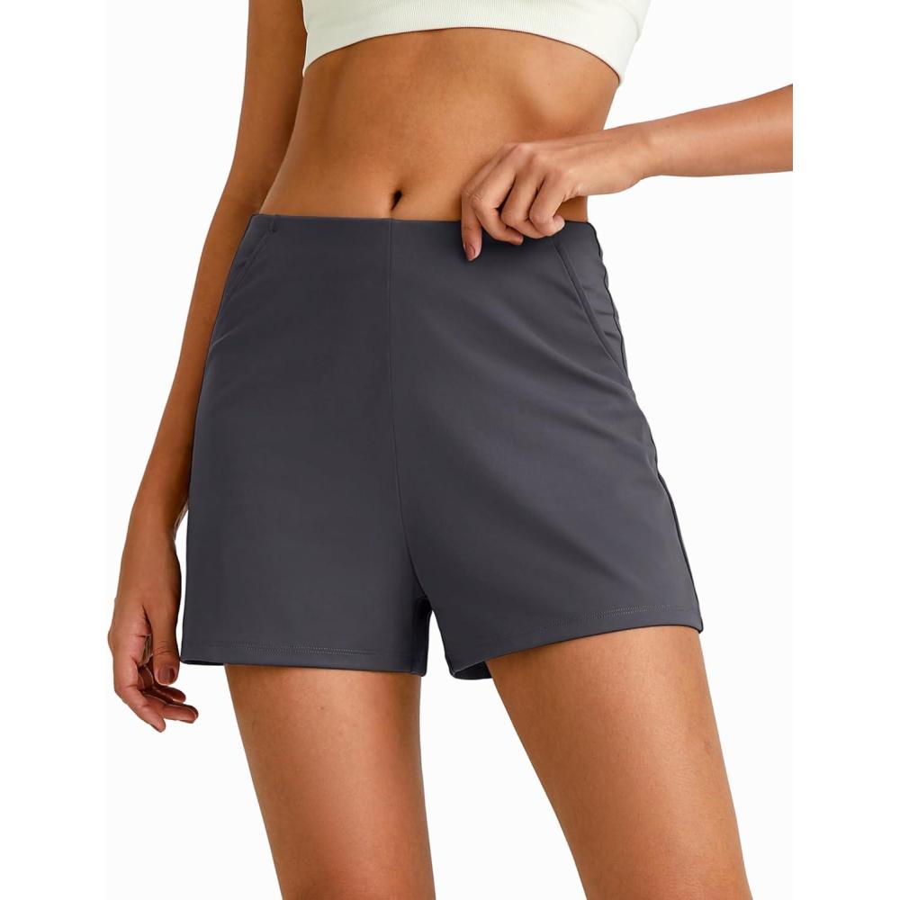 imageG4Free Casual Shorts for Women 3 Athletic Shorts Elastic Waist Running Shorts Summer Shorts with PocketsDark Grey