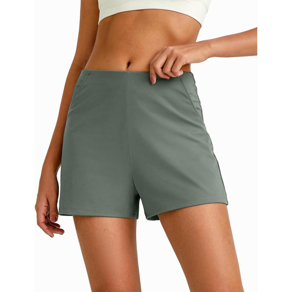 imageG4Free Casual Shorts for Women 3 Athletic Shorts Elastic Waist Running Shorts Summer Shorts with PocketsGrey Sage