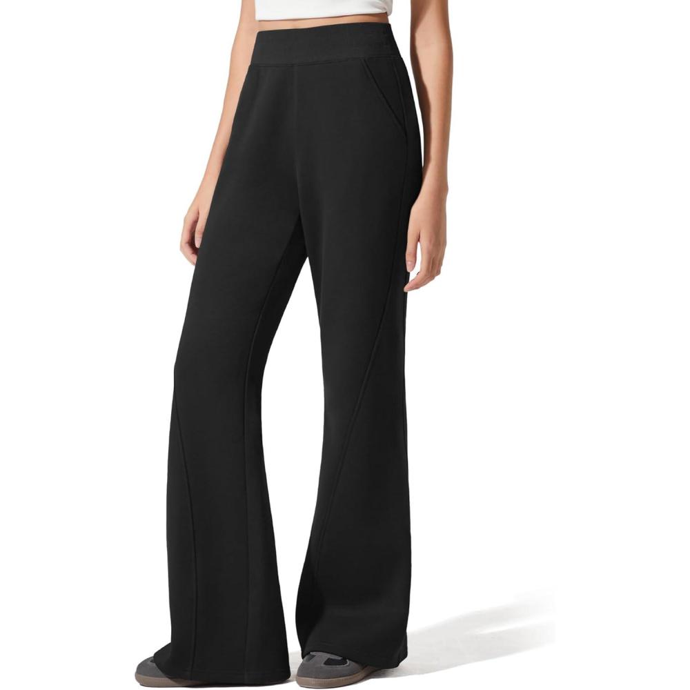 imageG4Free Flurrylux Fleece Lined Pants Women Cotton Loose Flare Sweatpants with Pockets Winter CasualBlack