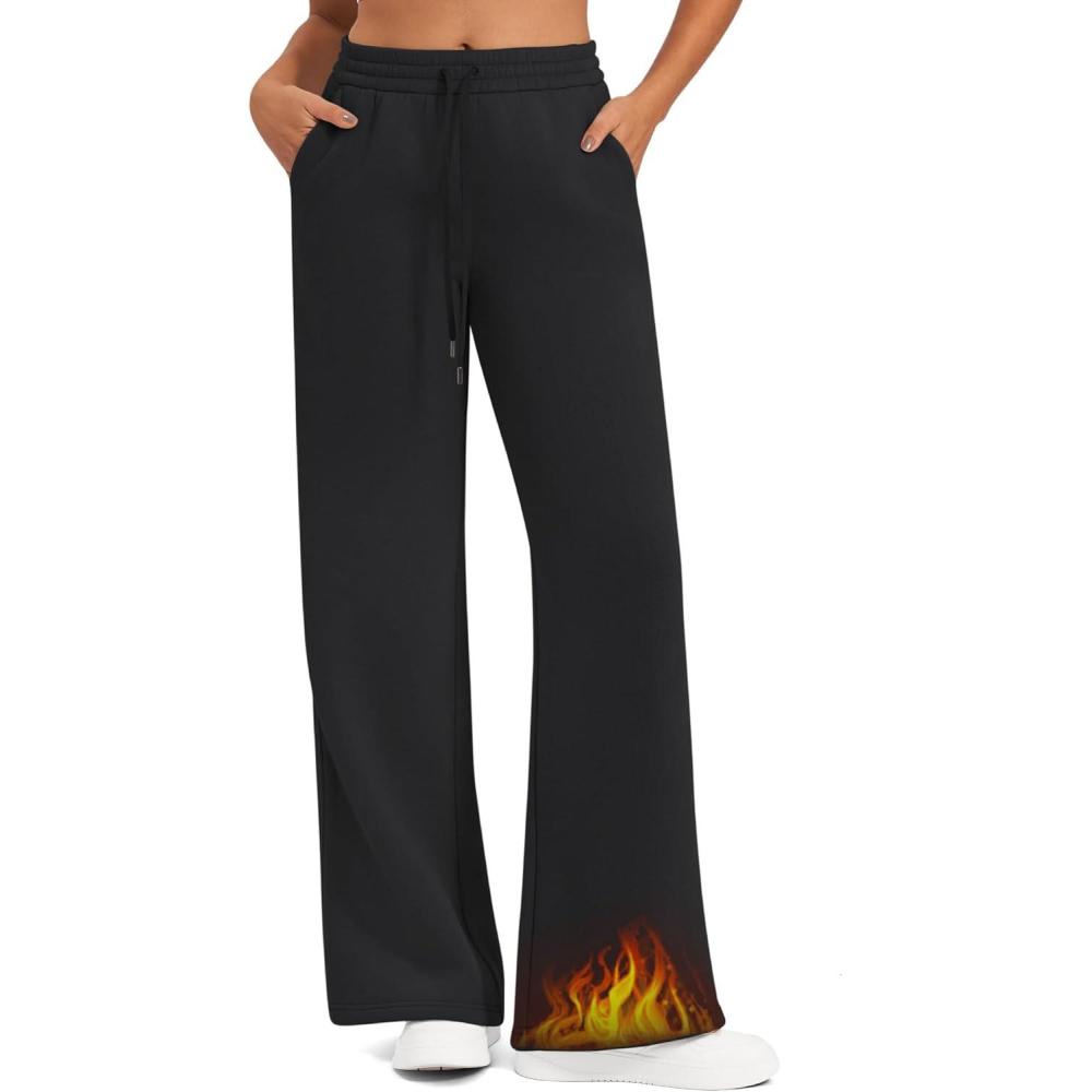 imageG4Free Flurrylux Fleece Lined Sweatpants Women Cotton Wide Leg Pants with Pockets Lounge CasualBlack