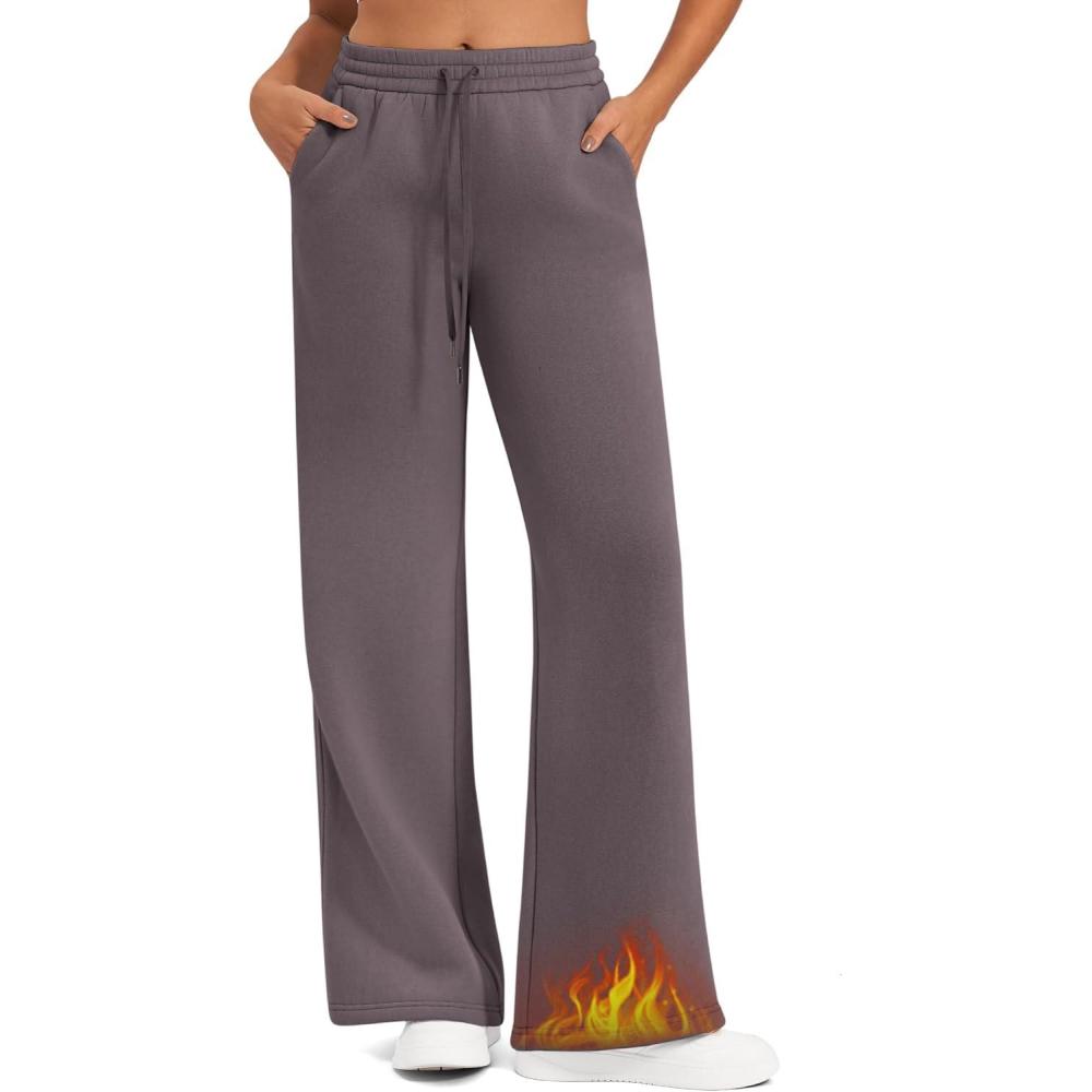 imageG4Free Flurrylux Fleece Lined Sweatpants Women Cotton Wide Leg Pants with Pockets Lounge CasualTaupe