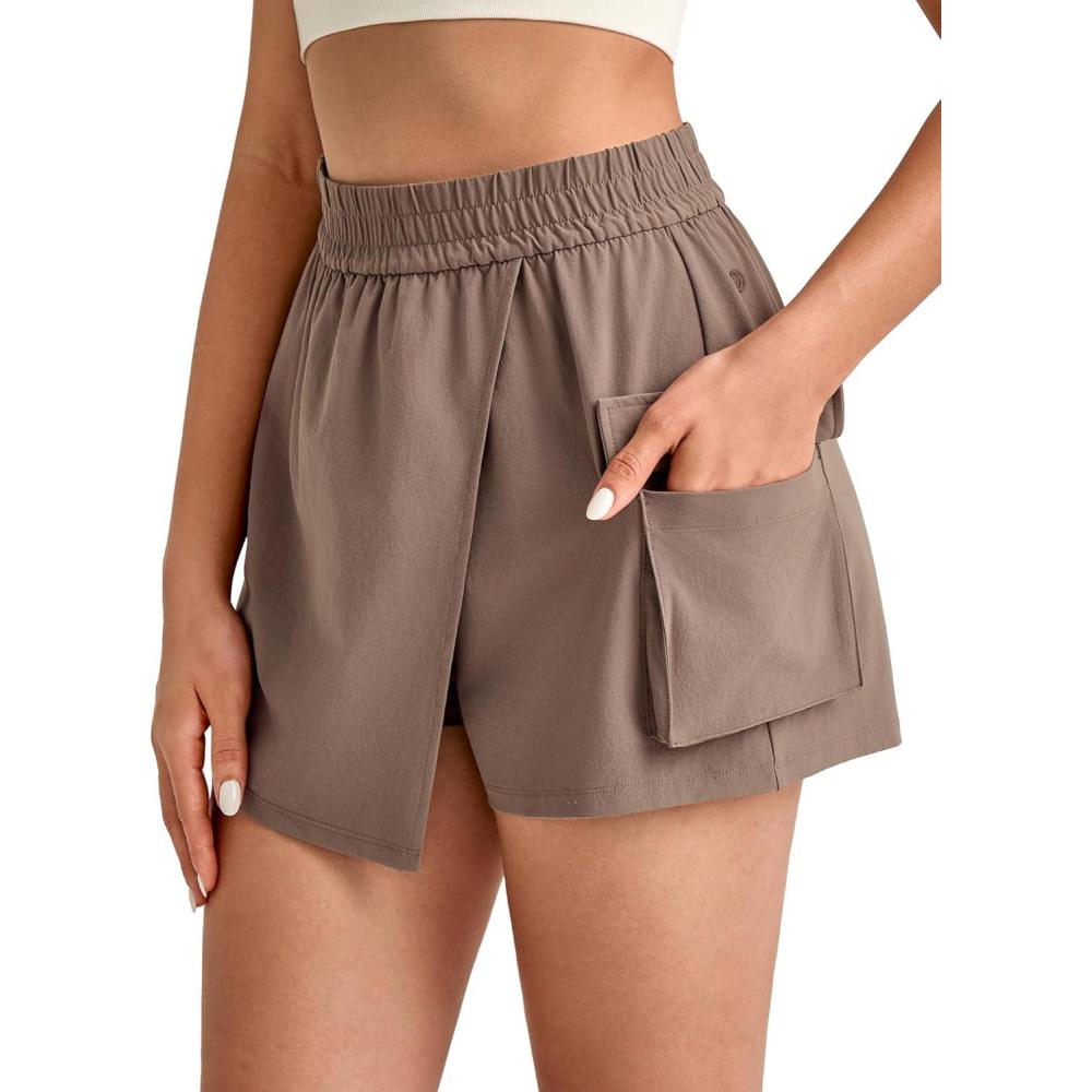 imageG4Free Hiking Shorts for Women with Cargo Pockets Wrap Skirts Wide Leg Tennis Skorts for Travel Dressy CasualCocoa Beige